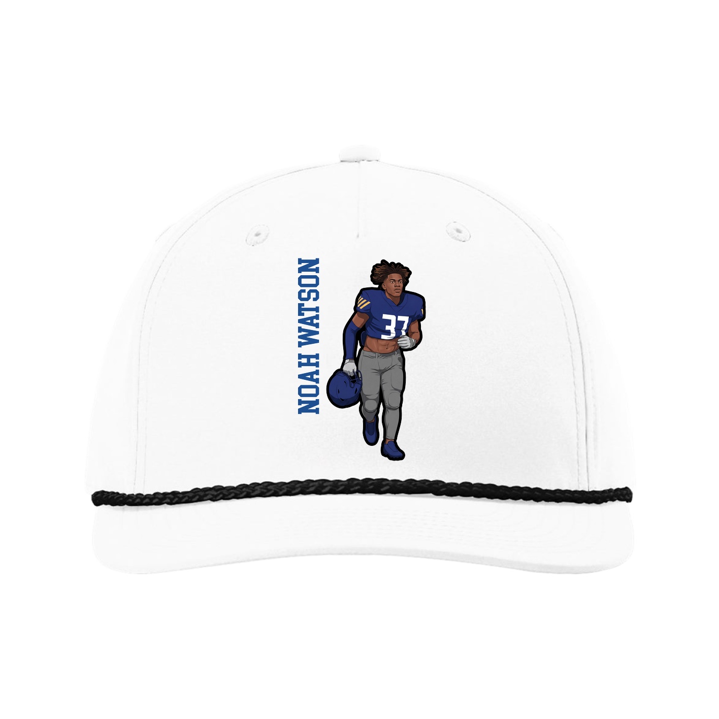 Five-Panel Classic Rope Cap — Name Vertical in White