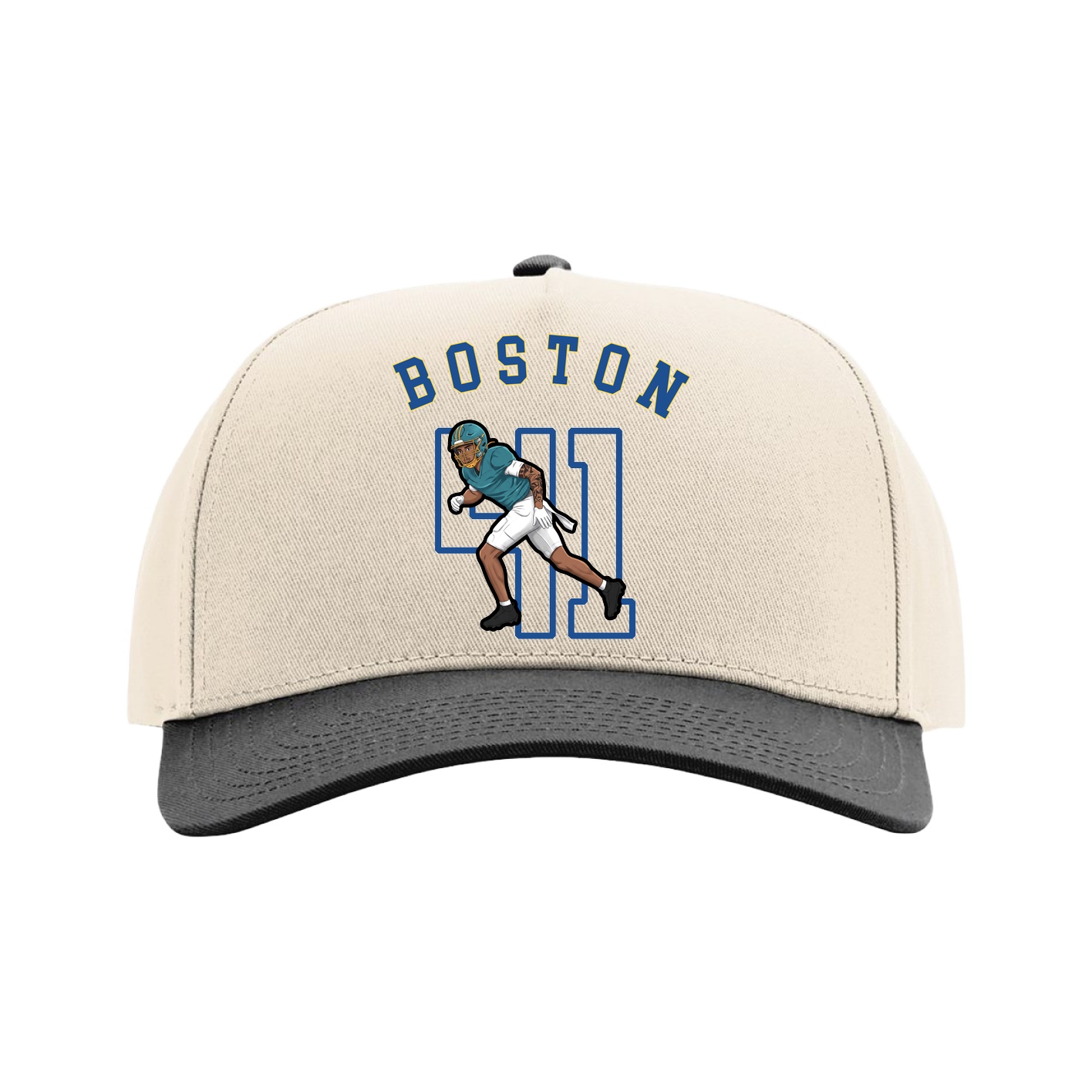 Full Fabric Five-Panel Champ Cap — Shirsey Arch in Cream/Black
