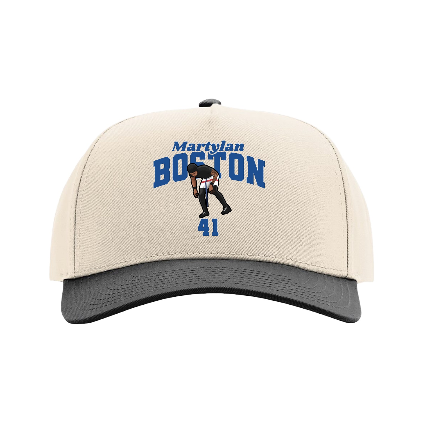 Full Fabric Five-Panel Champ Cap — Signature Arch in Cream/Black