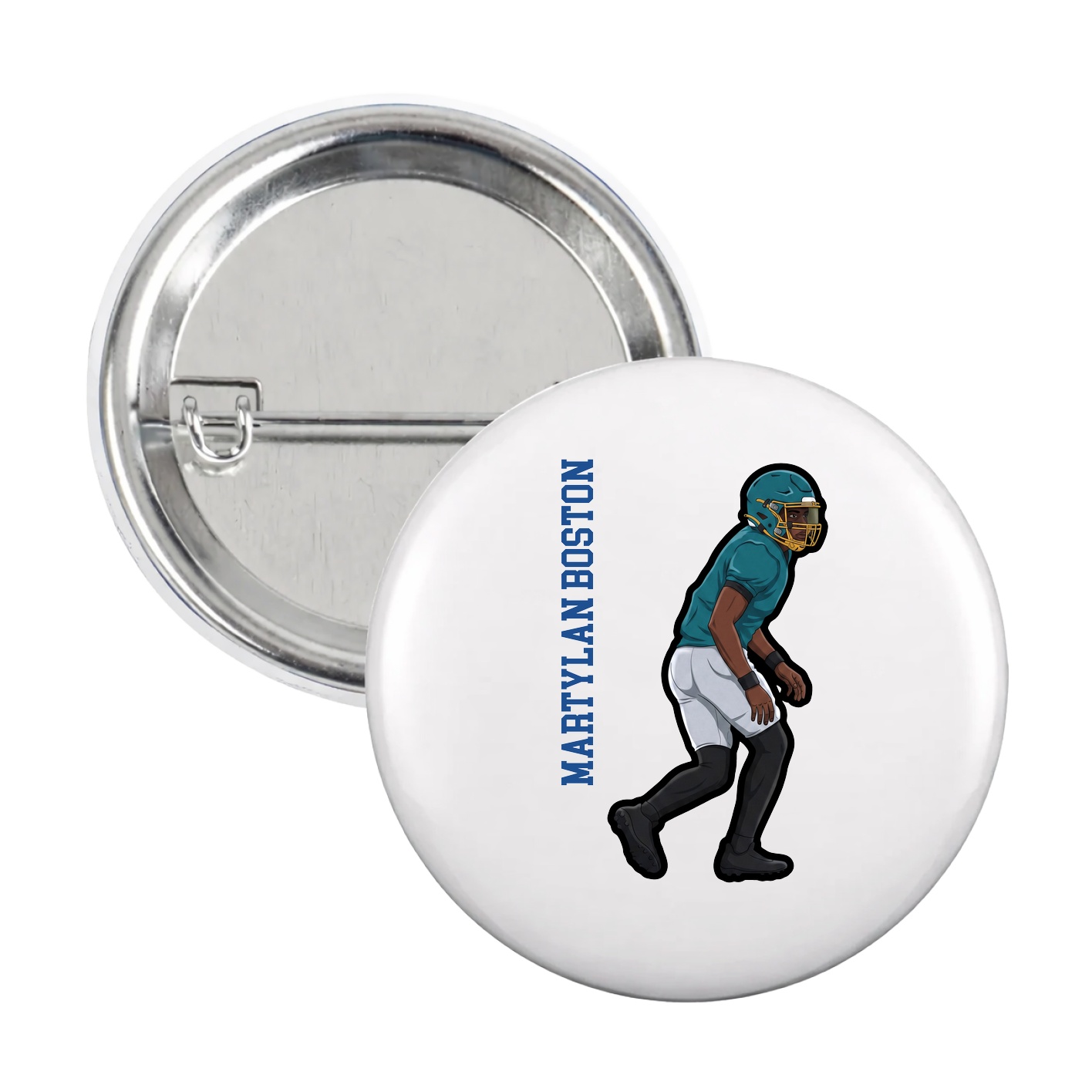 Game Day Button — Name Vertical in White
