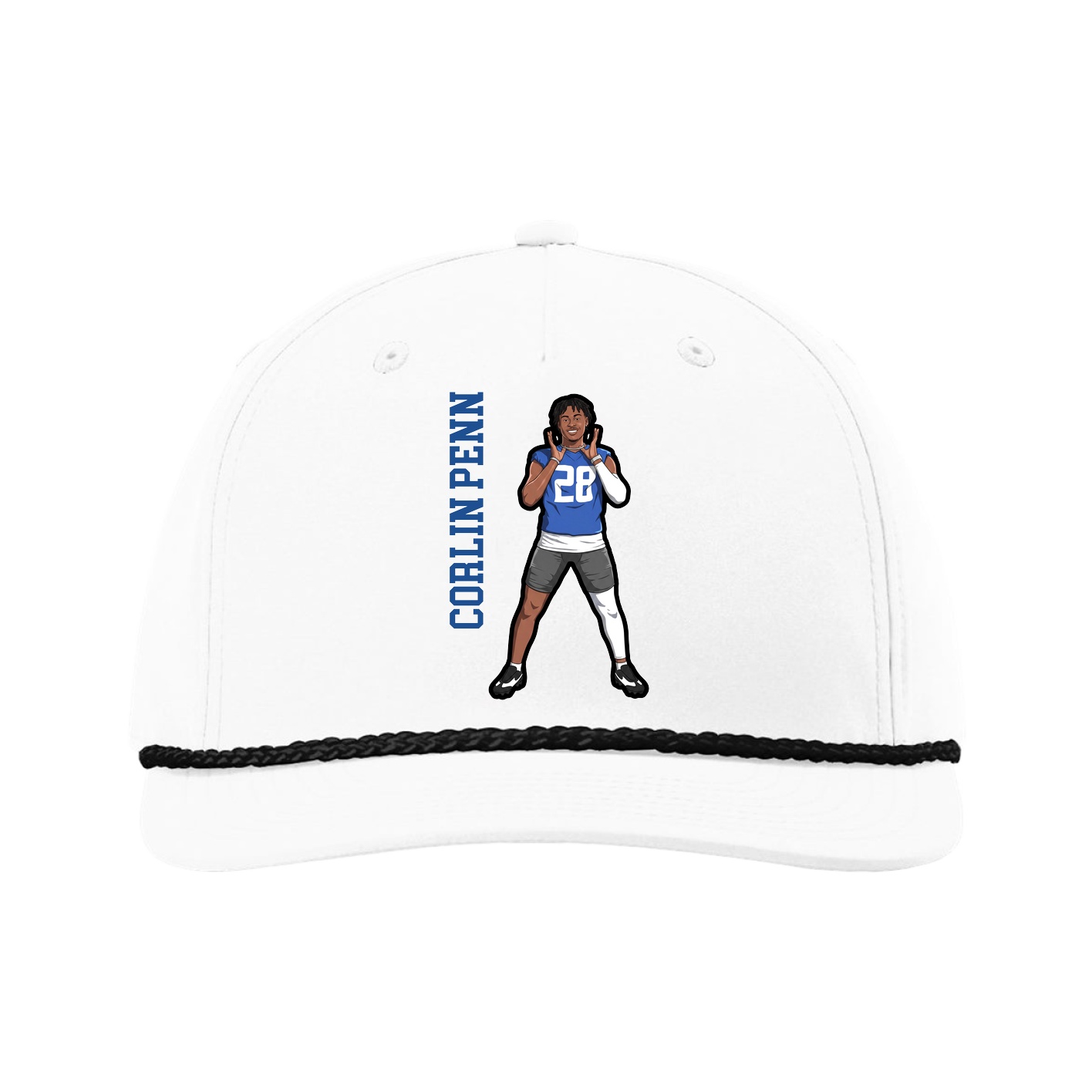 Five-Panel Classic Rope Cap — Name Vertical in White