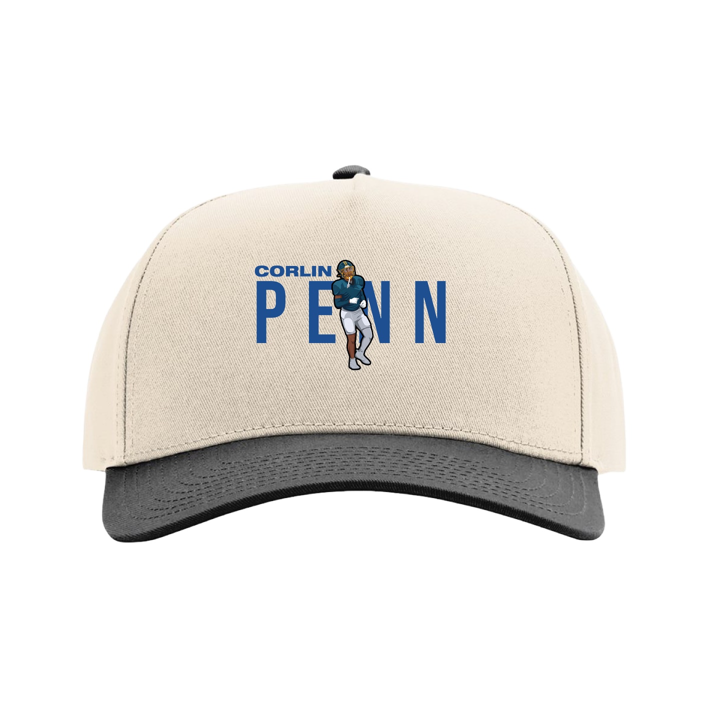 Full Fabric Five-Panel Champ Cap — Player Name in Cream/Black