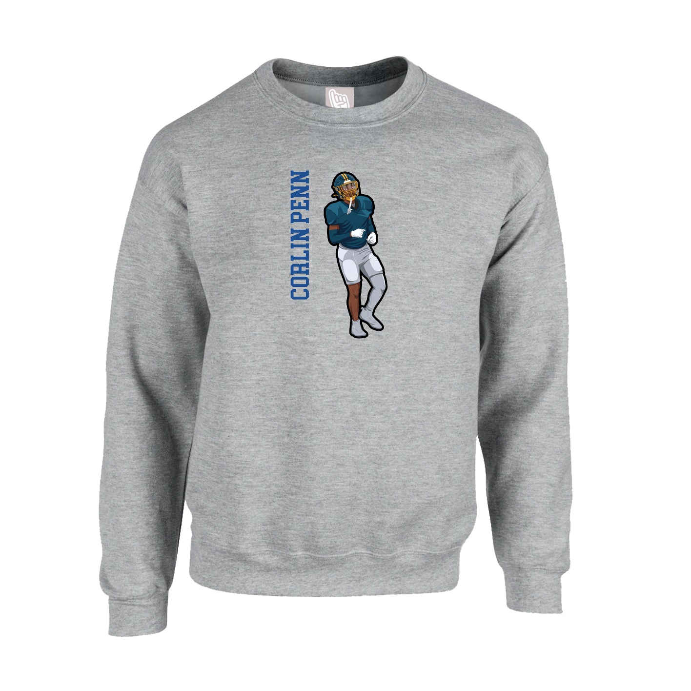 Fleece Crew — Name Vertical in Grey