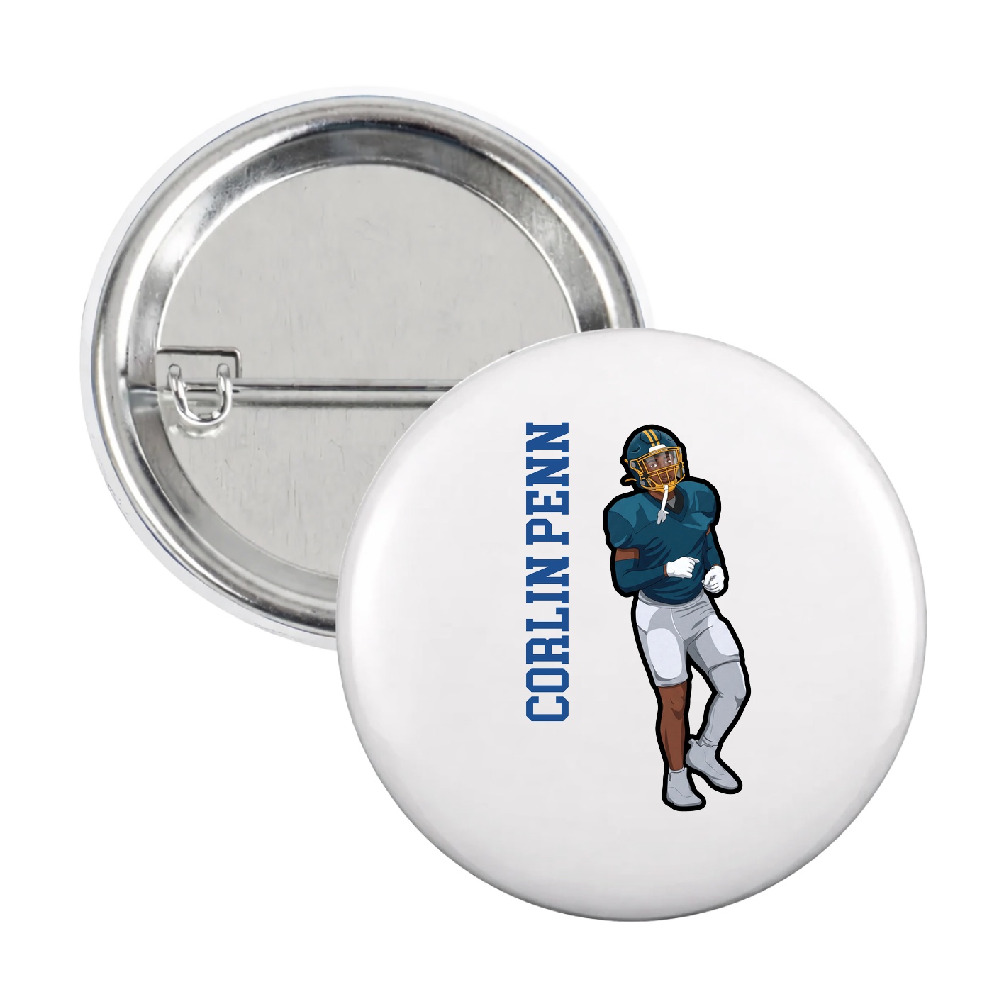 Game Day Button — Name Vertical in White