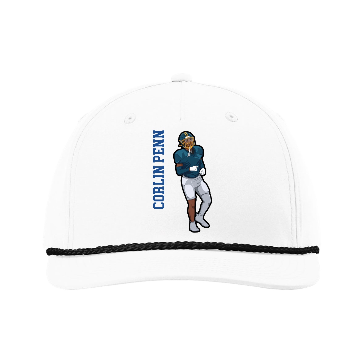 Five-Panel Classic Rope Cap — Name Vertical in White
