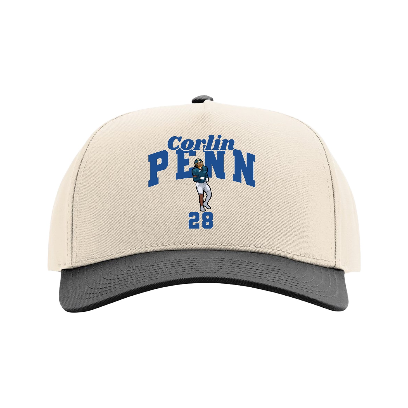 Full Fabric Five-Panel Champ Cap — Signature Arch in Cream/Black