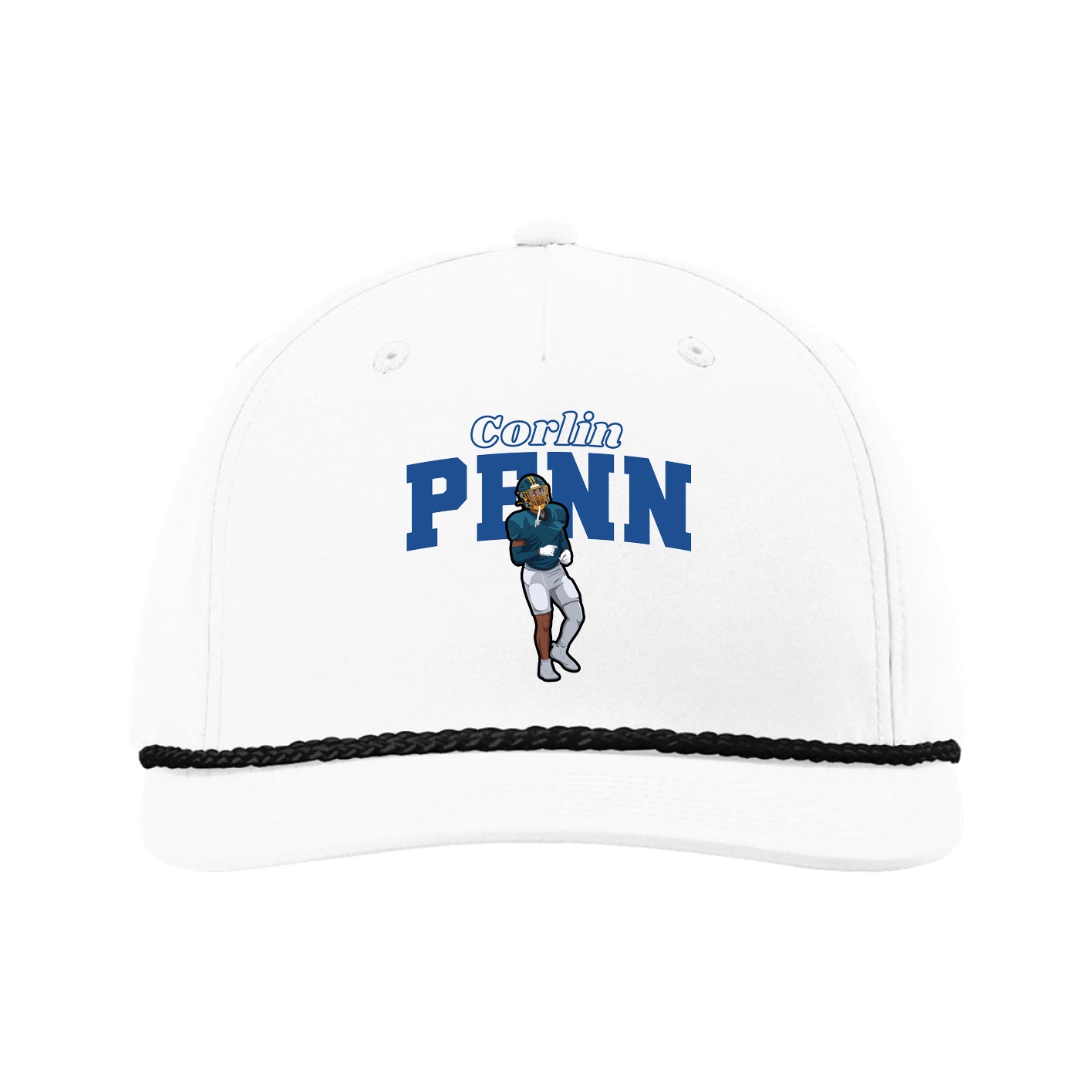 Five-Panel Classic Rope Cap — Name Arch in White