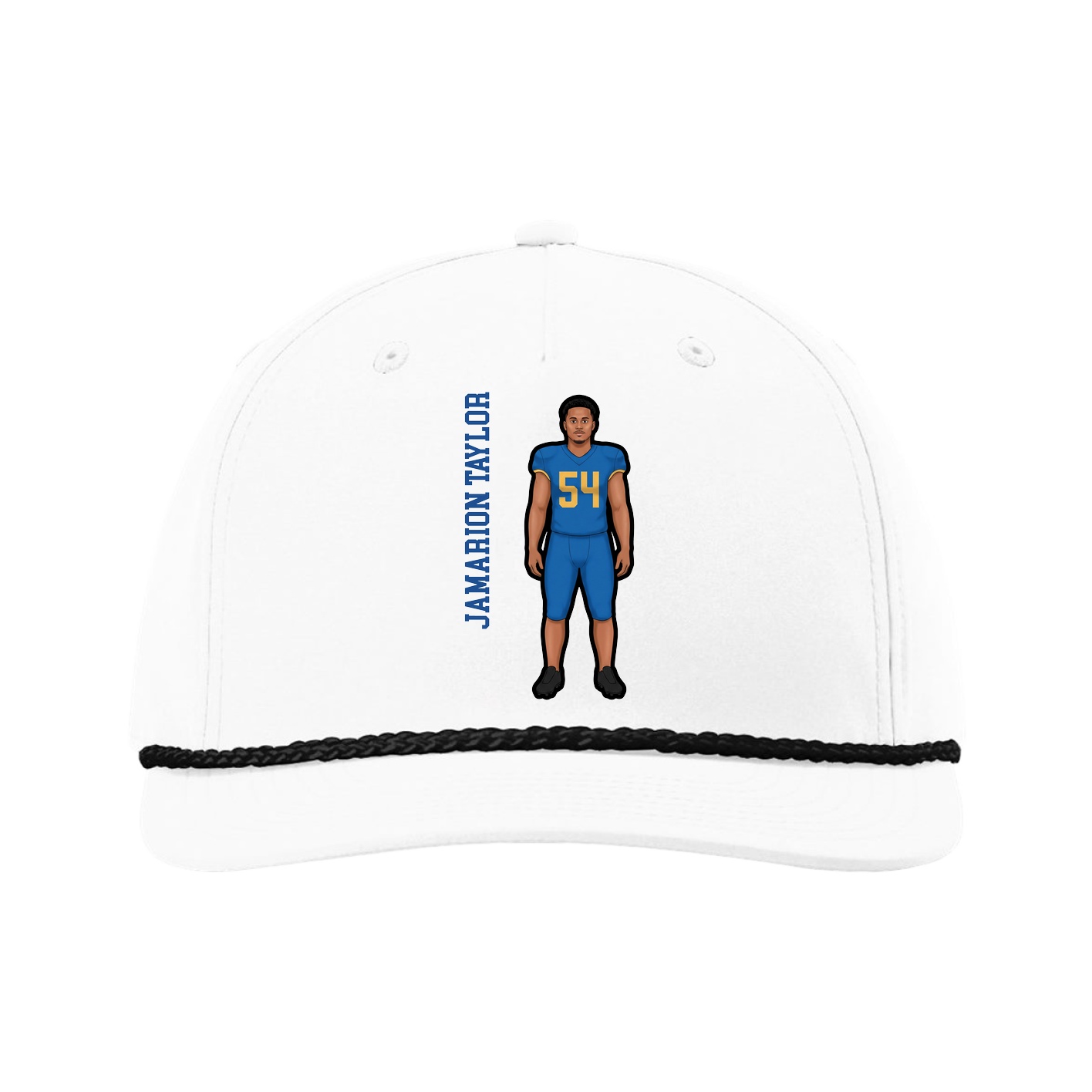 Five-Panel Classic Rope Cap — Name Vertical in White