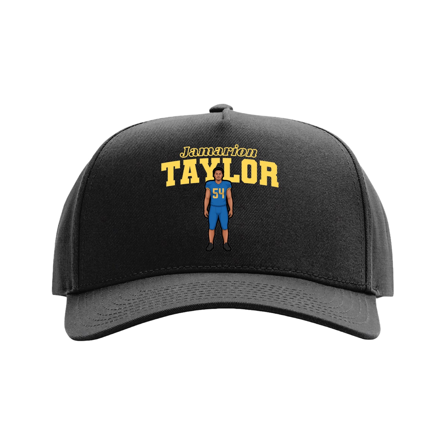 Full Fabric Five-Panel Champ Cap — Name Arch in Black