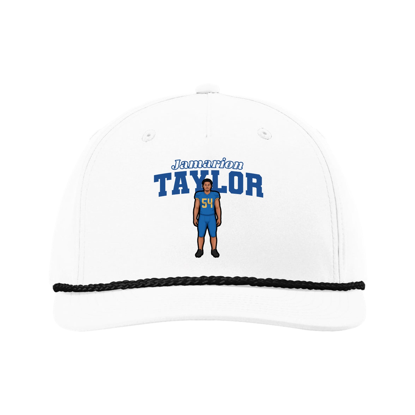 Five-Panel Classic Rope Cap — Name Arch in White