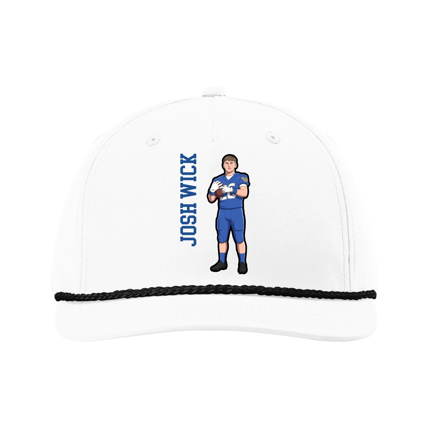 Five-Panel Classic Rope Cap — Name Vertical in White