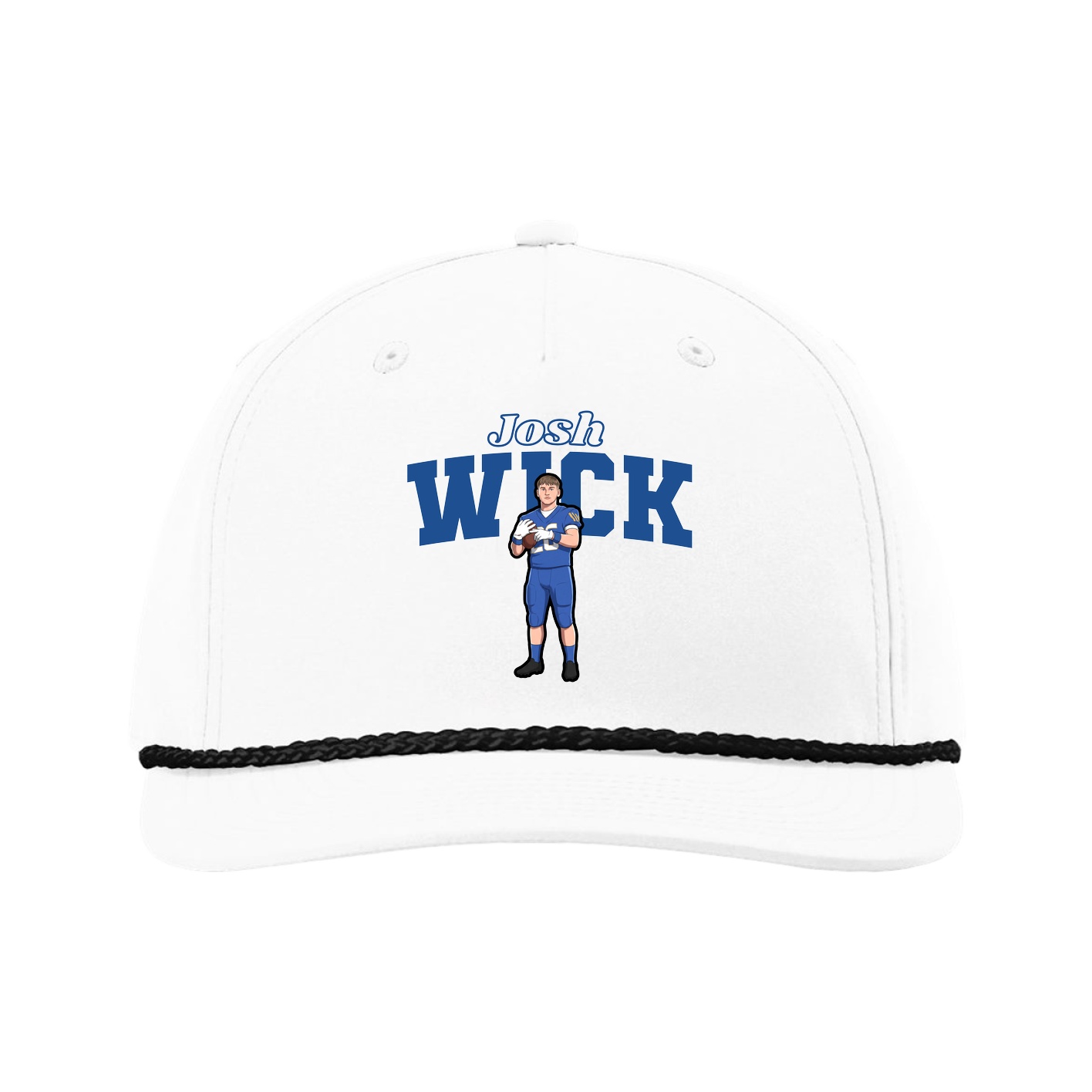 Five-Panel Classic Rope Cap — Name Arch in White