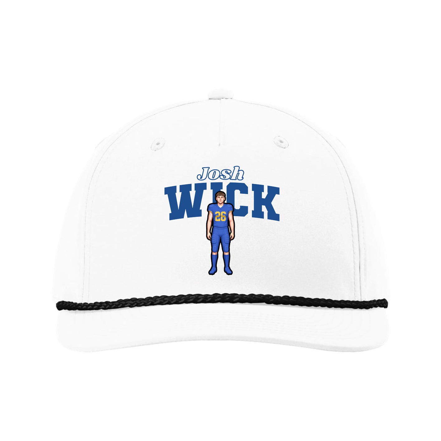 Five-Panel Classic Rope Cap — Name Arch in White