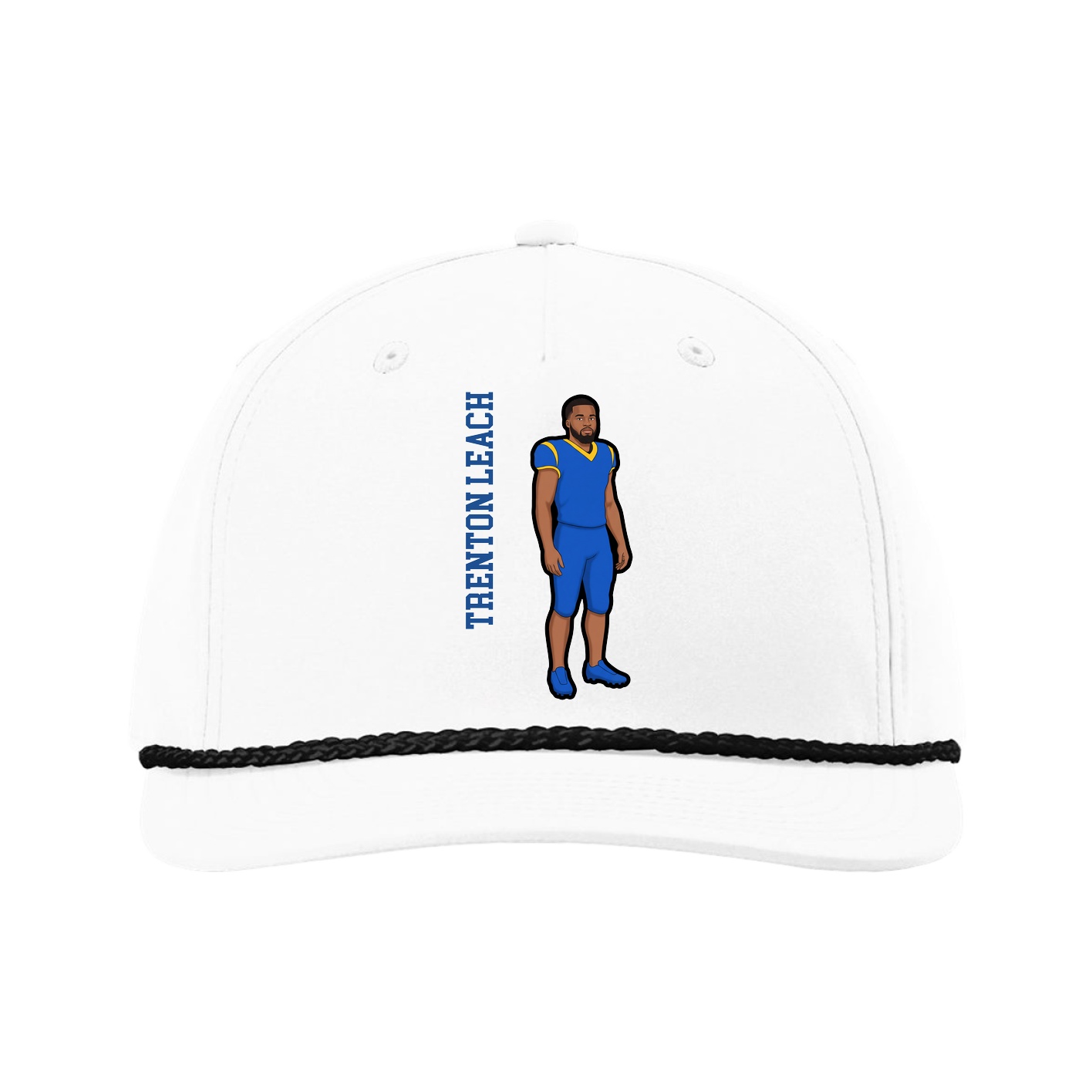 Five-Panel Classic Rope Cap — Name Vertical in White