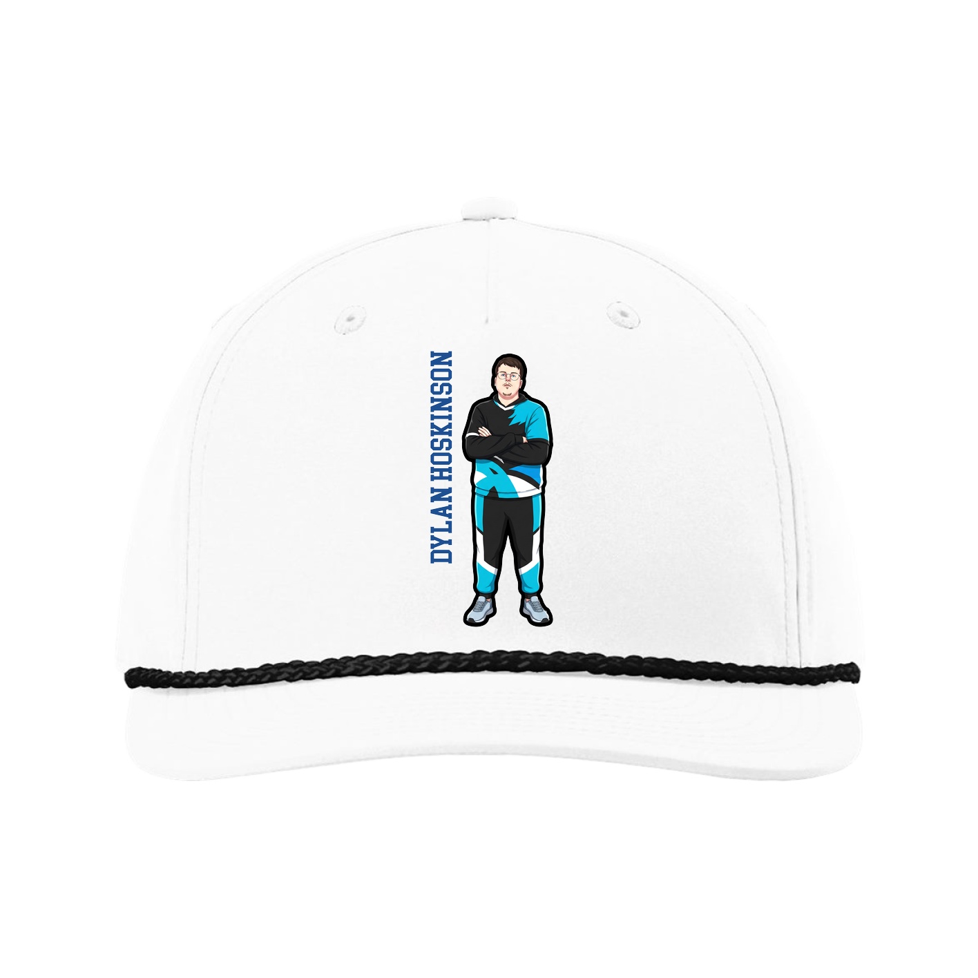 Five-Panel Classic Rope Cap — Name Vertical in White