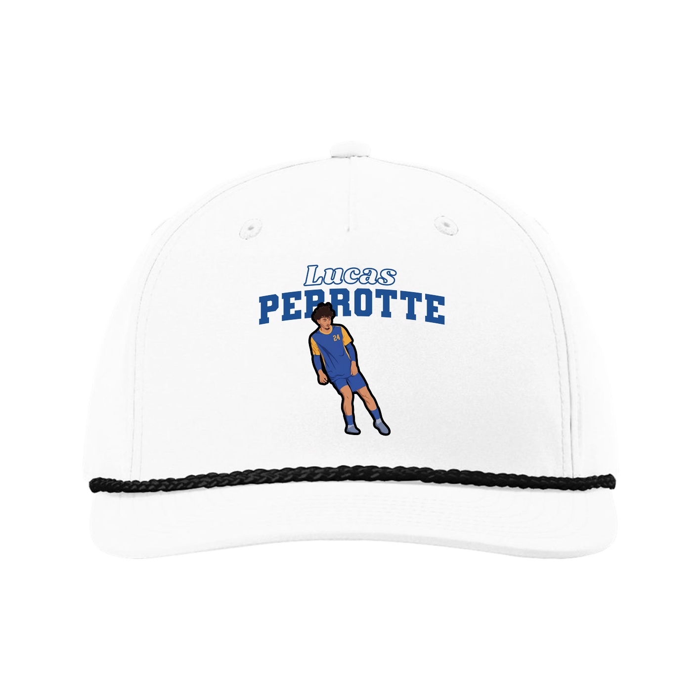 Five-Panel Classic Rope Cap — Name Arch in White