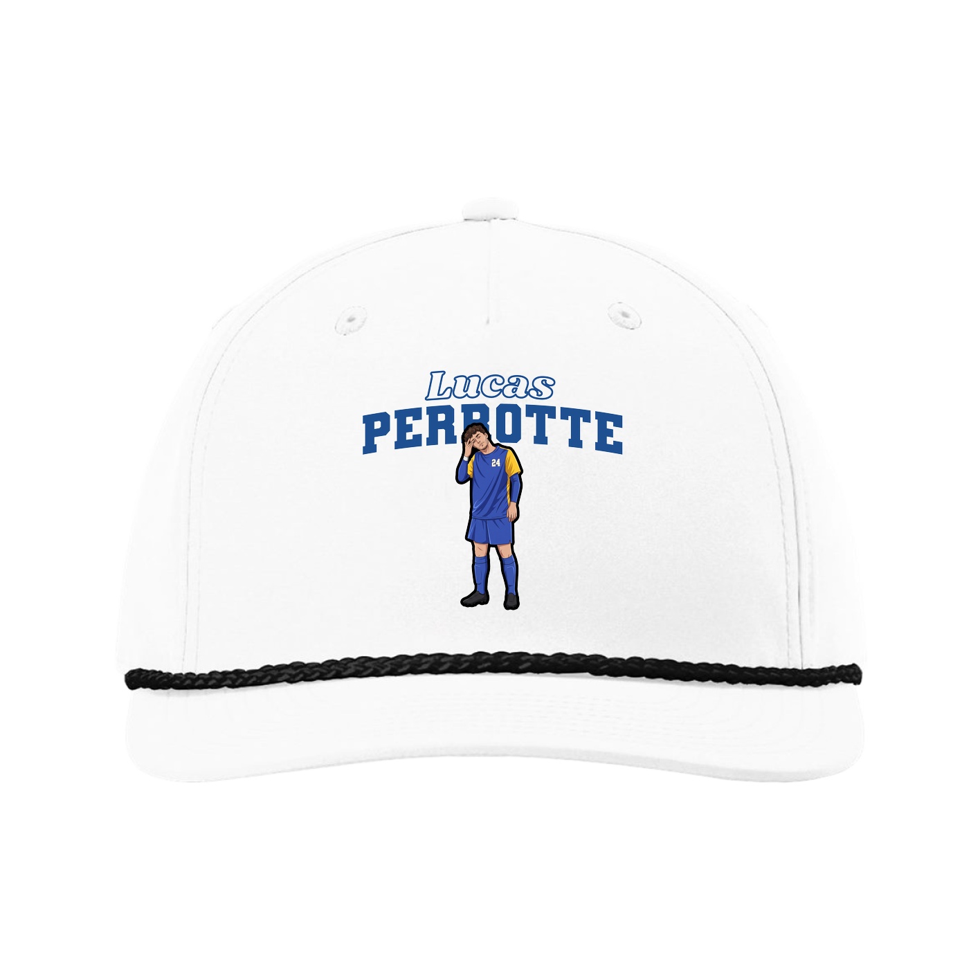 Five-Panel Classic Rope Cap — Name Arch in White
