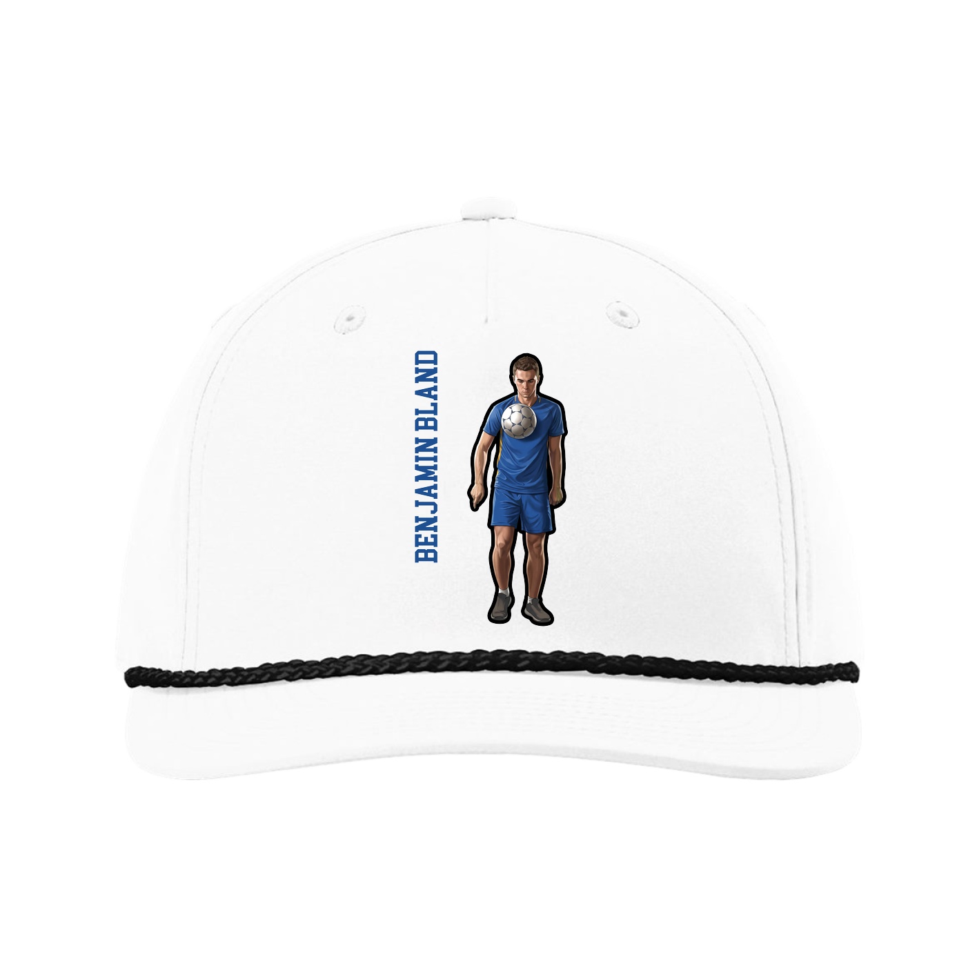 Five-Panel Classic Rope Cap — Name Vertical in White