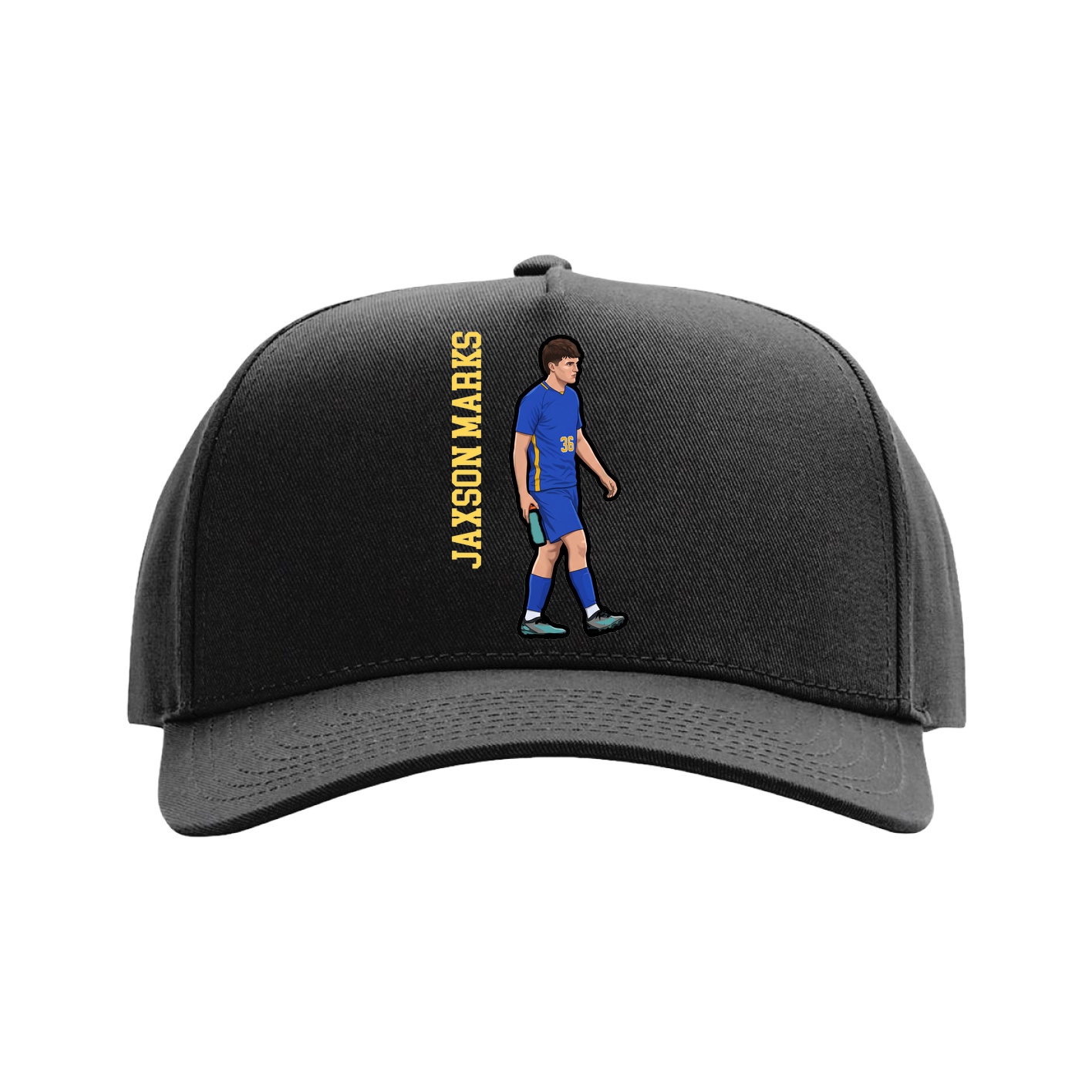 Full Fabric Five-Panel Champ Cap — Name Vertical in Black