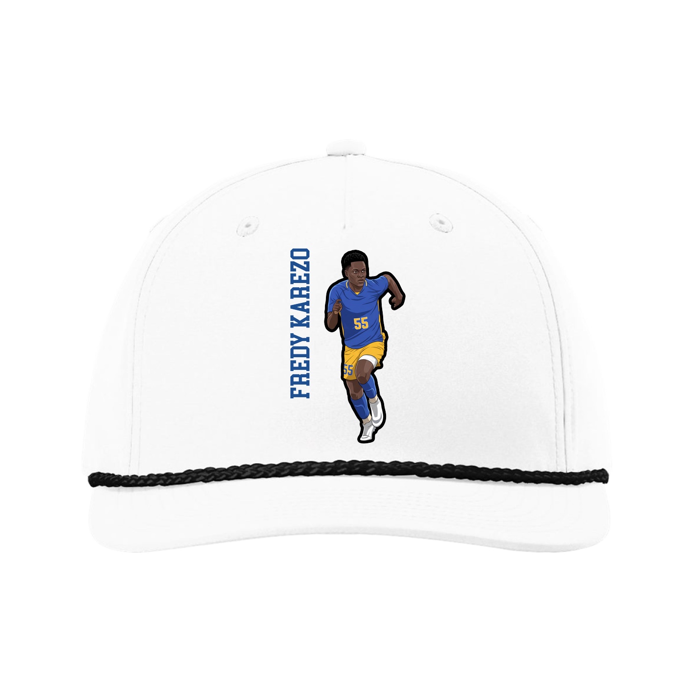 Five-Panel Classic Rope Cap — Name Vertical in White