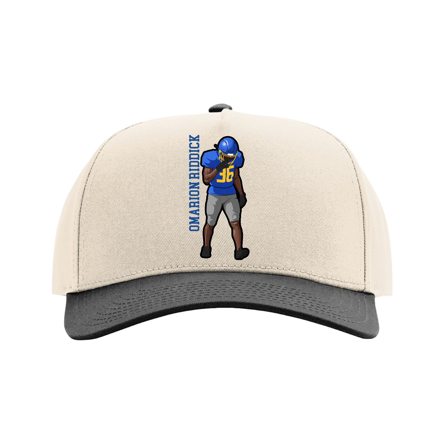 Full Fabric Five-Panel Champ Cap — Name Vertical in Cream/Black