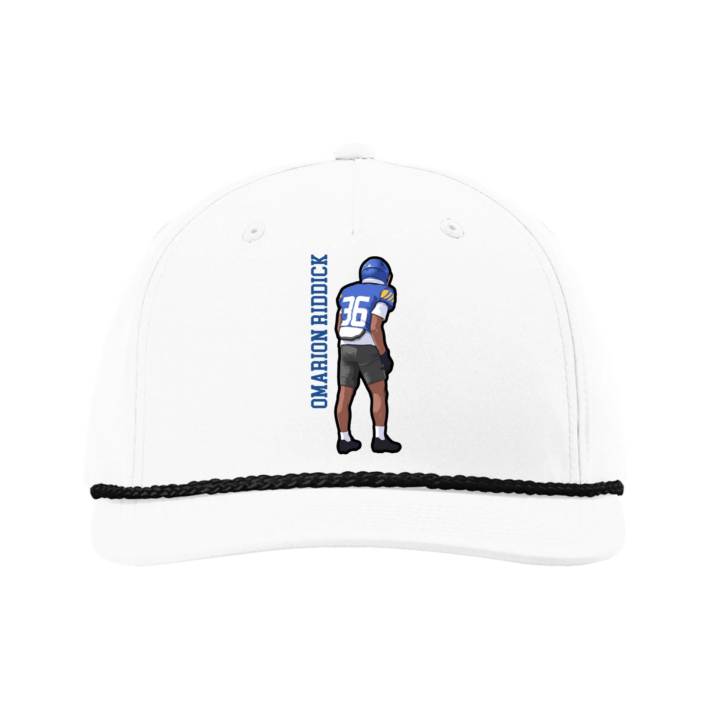 Five-Panel Classic Rope Cap — Name Vertical in White