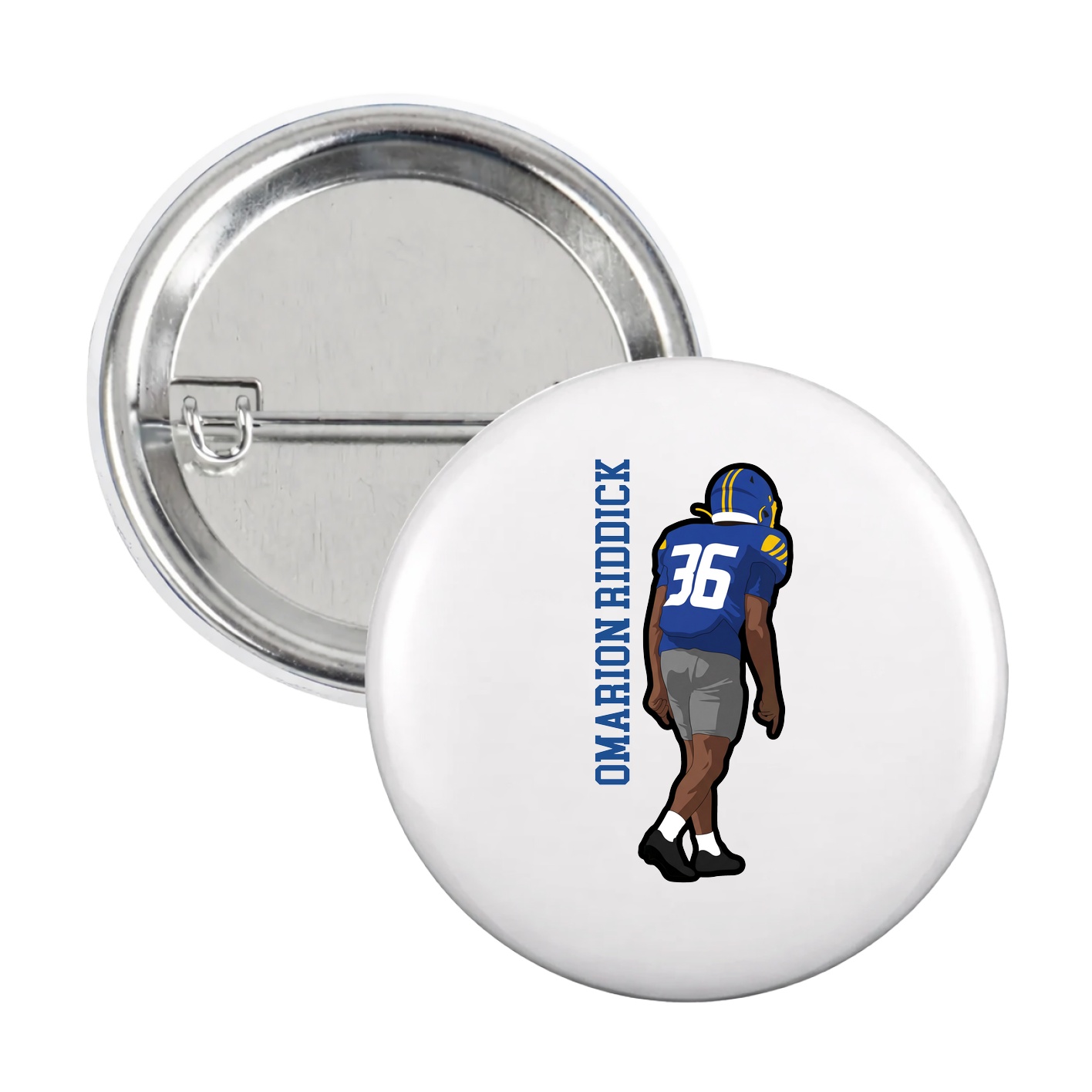 Game Day Button — Name Vertical in White