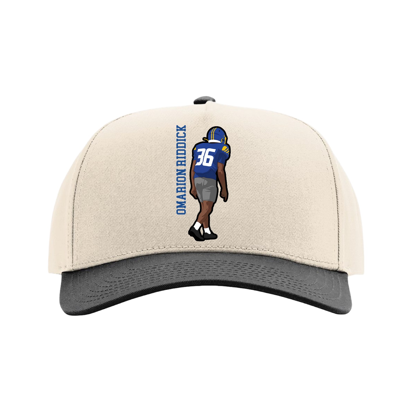 Full Fabric Five-Panel Champ Cap — Name Vertical in Cream/Black