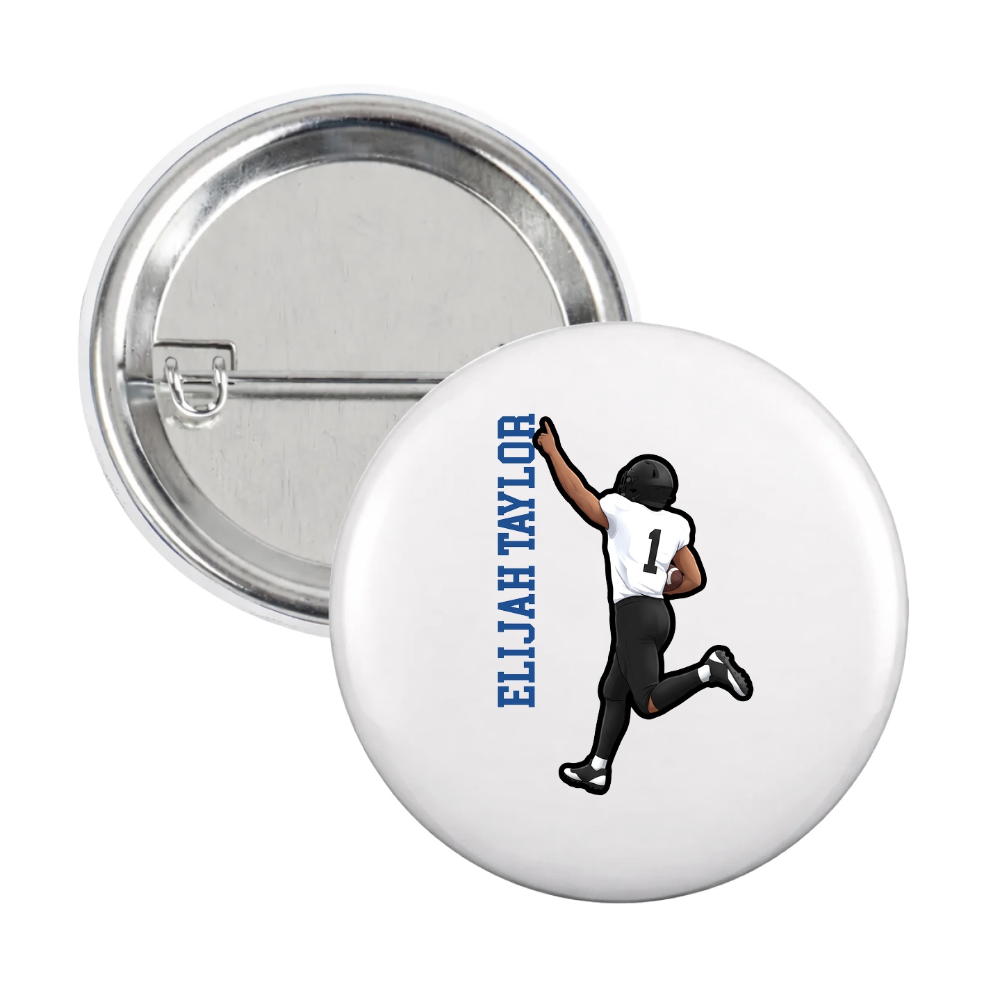 Game Day Button — Name Vertical in White