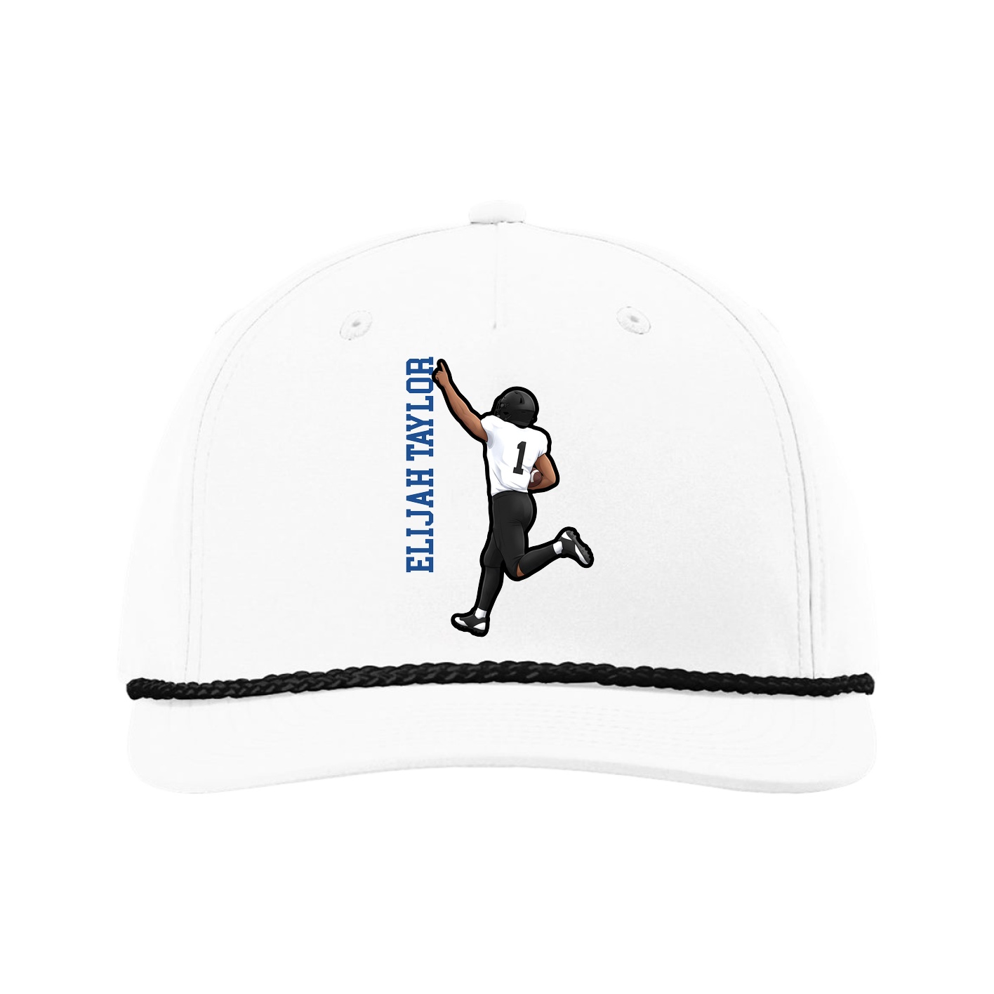 Five-Panel Classic Rope Cap — Name Vertical in White