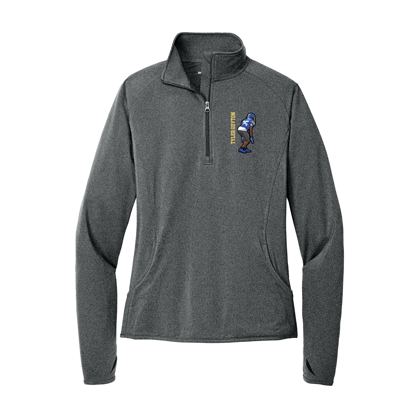 Women's Q-Zip Pullover — Name Vertical in Grey