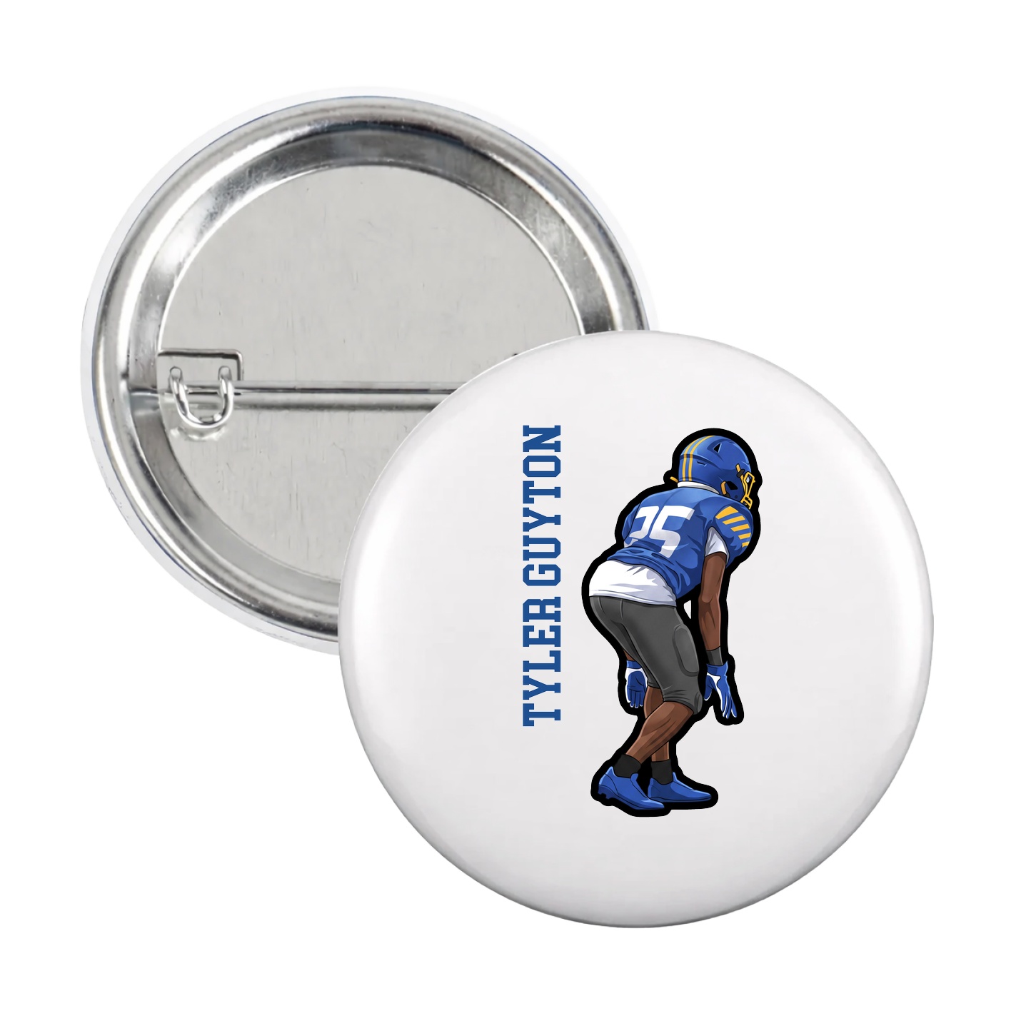Game Day Button — Name Vertical in White