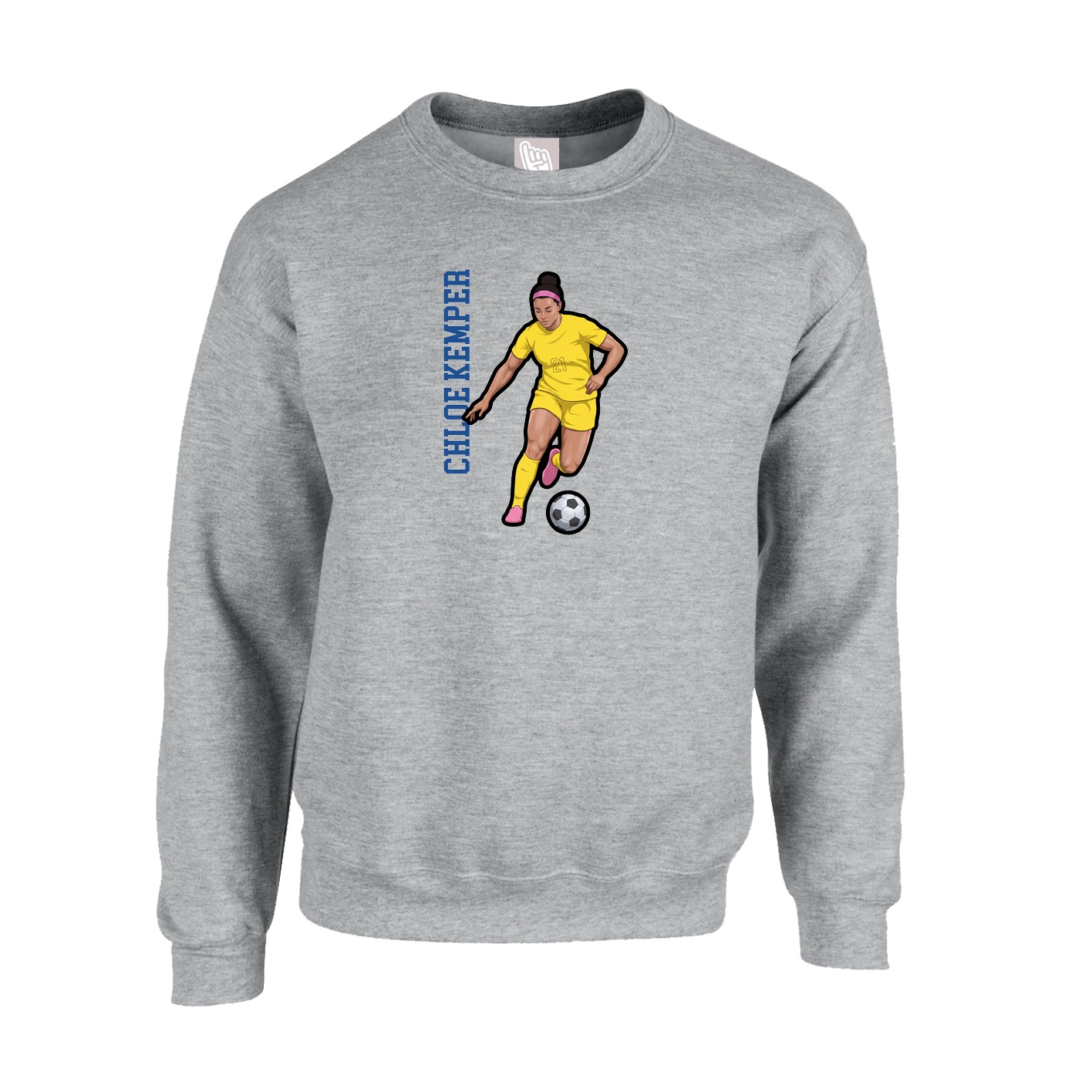 Fleece Crew — Name Vertical in Grey