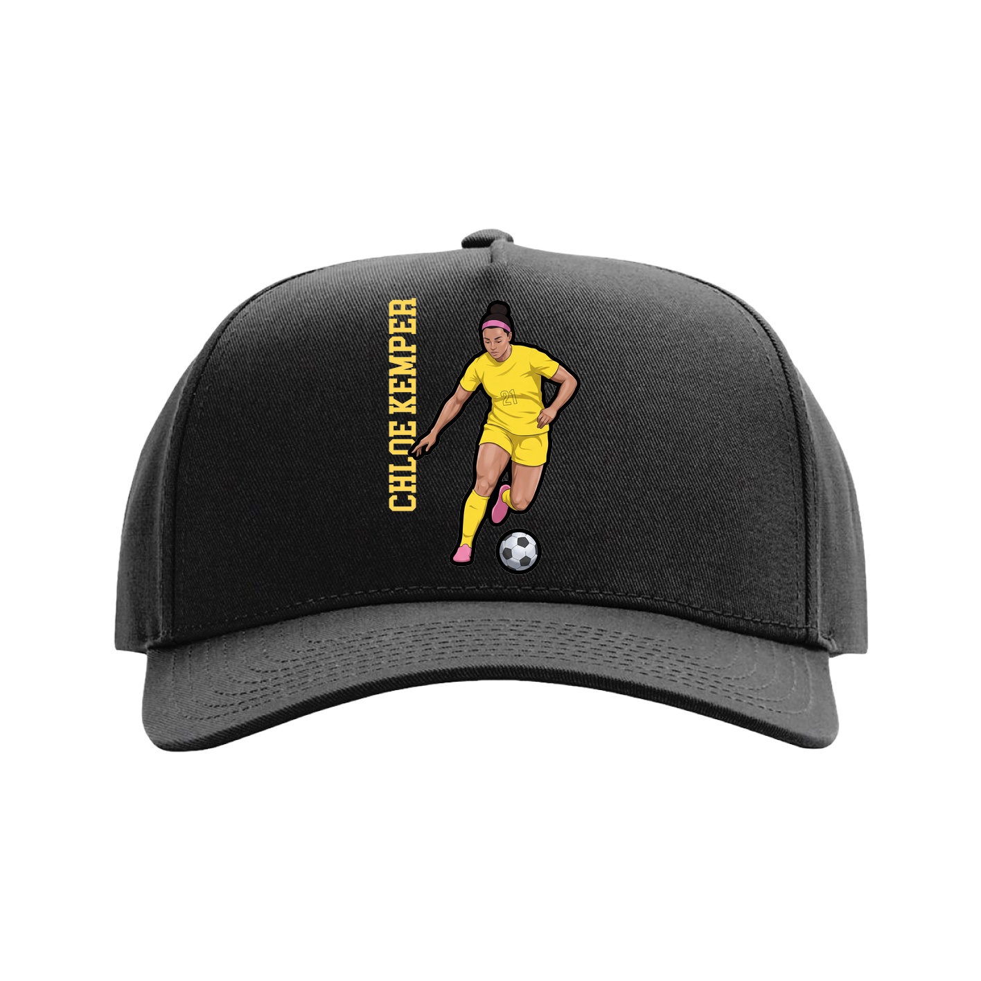 Full Fabric Five-Panel Champ Cap — Name Vertical in Black