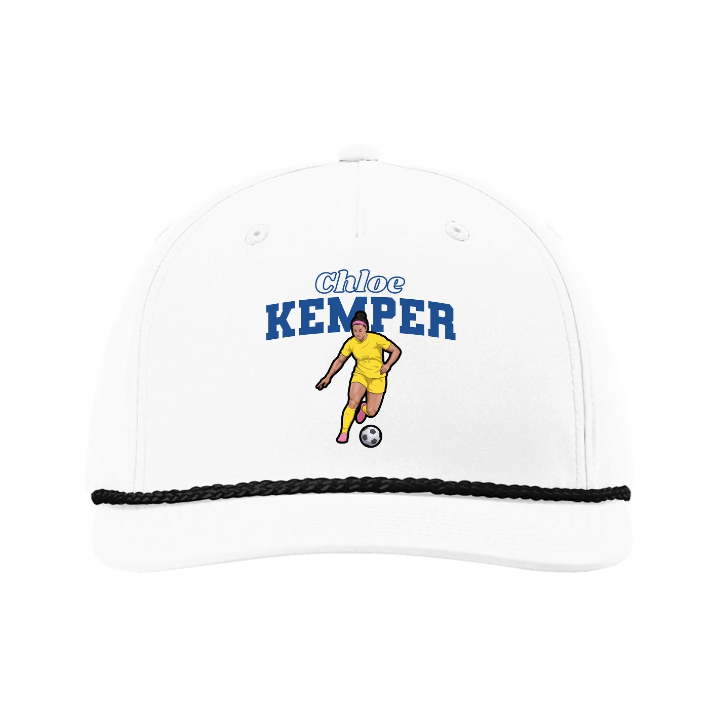 Five-Panel Classic Rope Cap — Name Arch in White