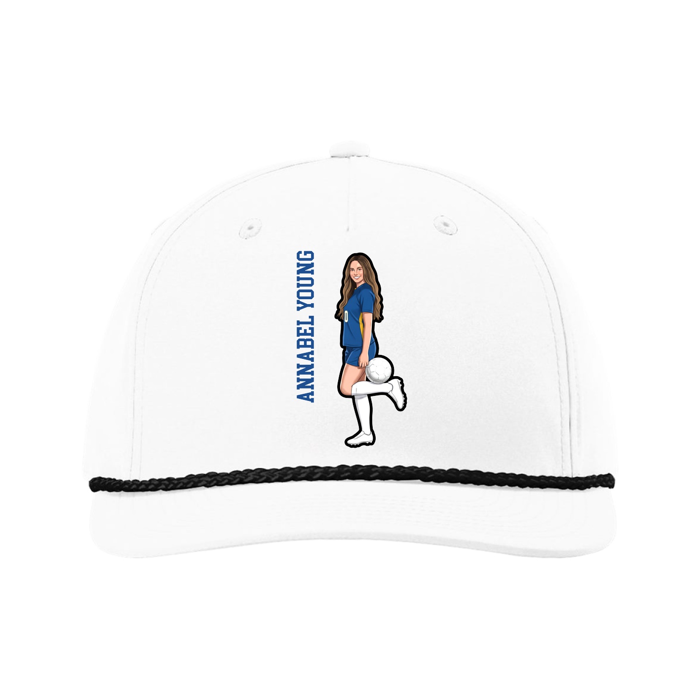 Five-Panel Classic Rope Cap — Name Vertical in White
