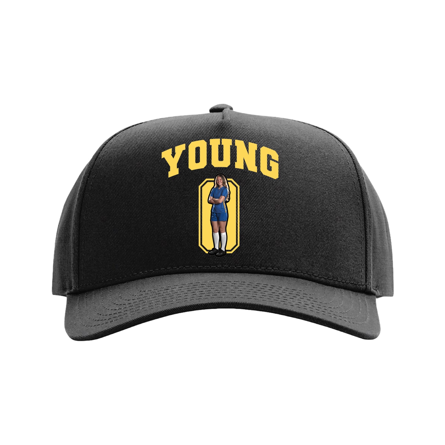 Full Fabric Five-Panel Champ Cap — Number in Black