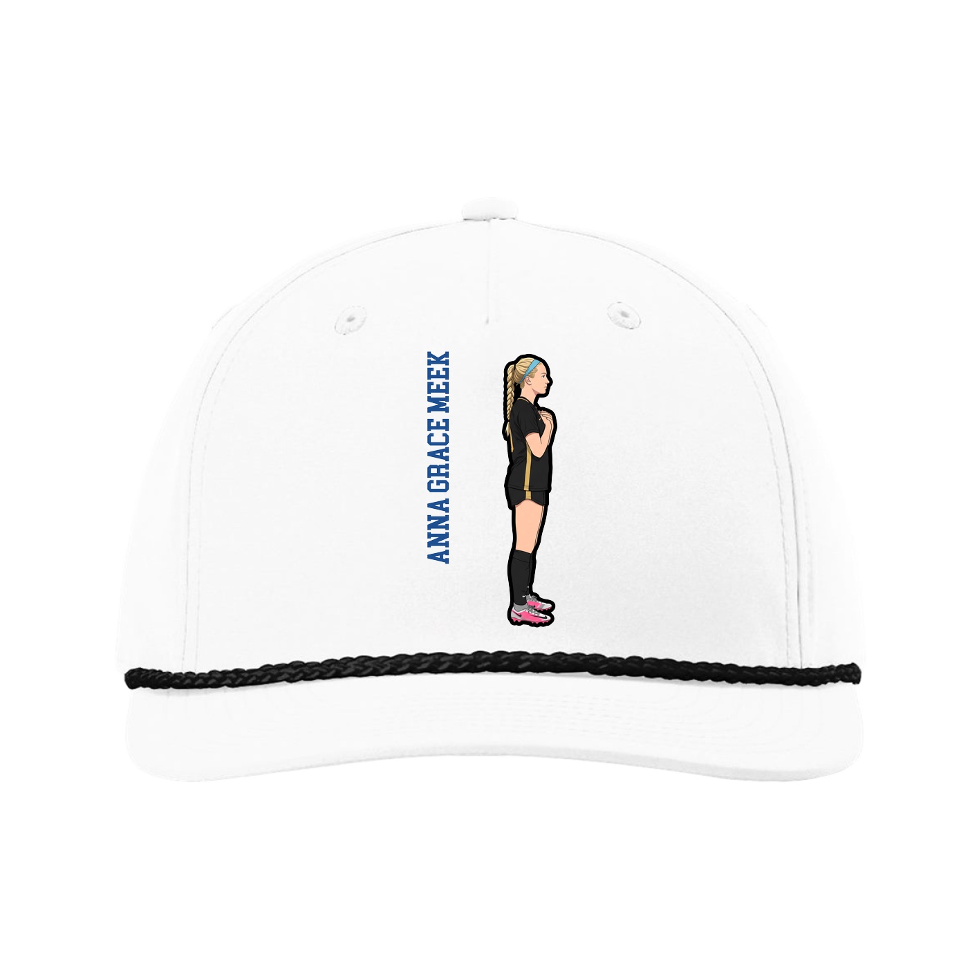Five-Panel Classic Rope Cap — Name Vertical in White