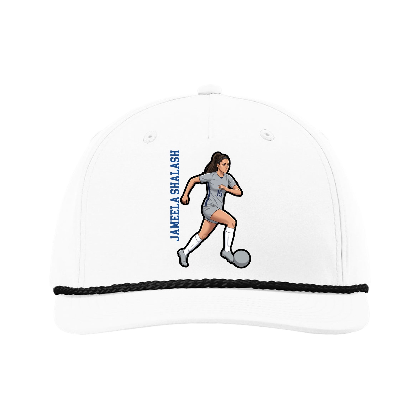 Five-Panel Classic Rope Cap — Name Vertical in White