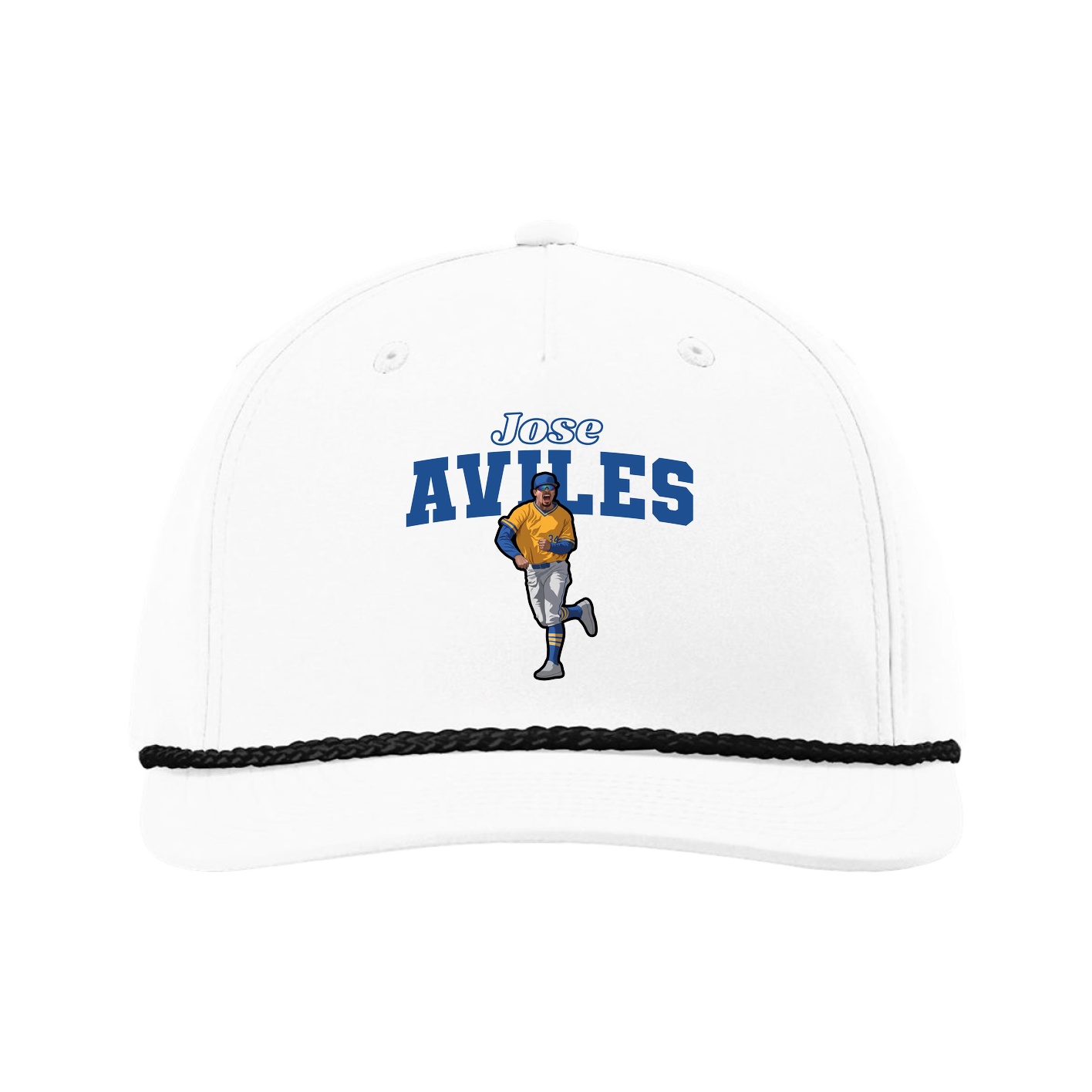 Five-Panel Classic Rope Cap — Name Arch in White