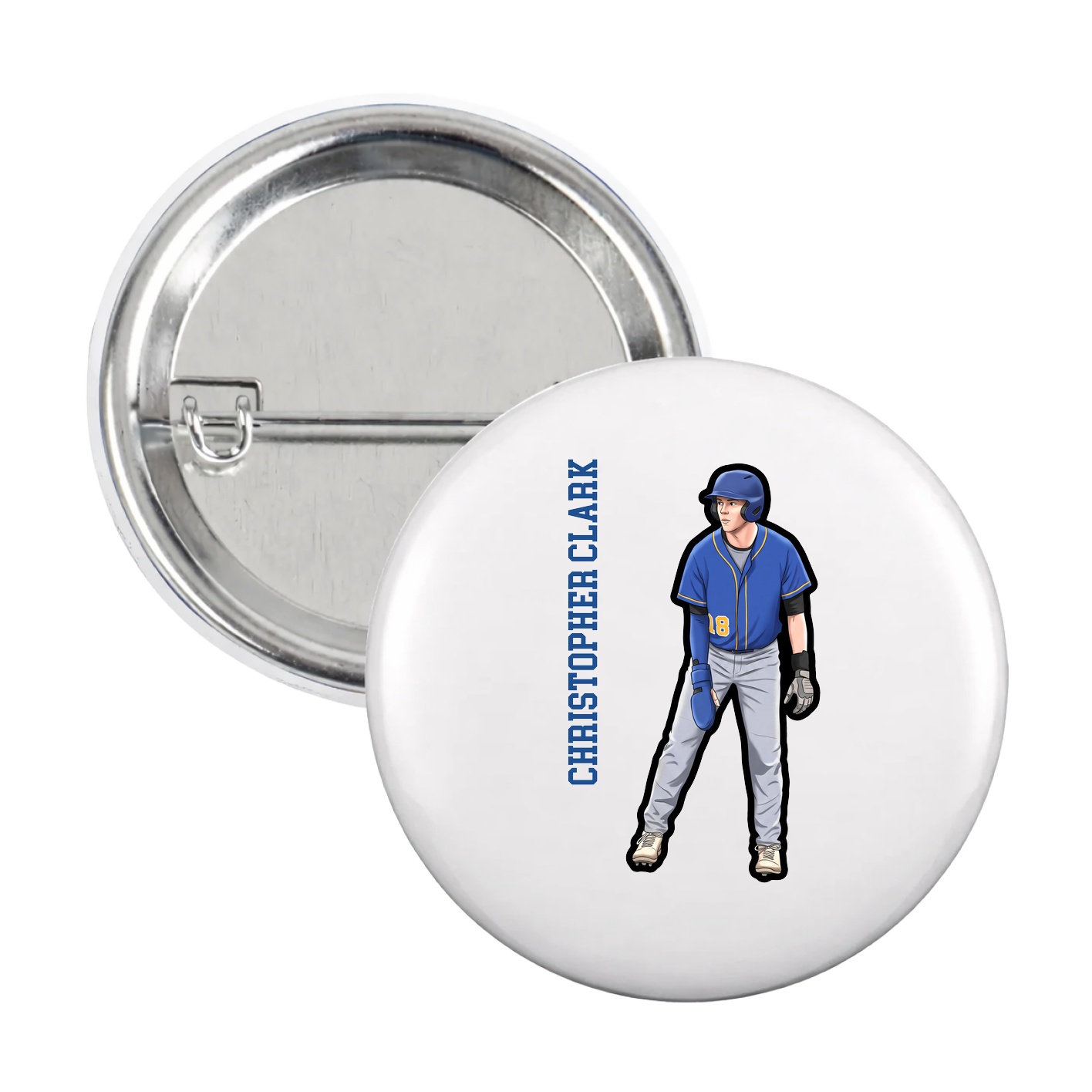 Game Day Button — Name Vertical in White