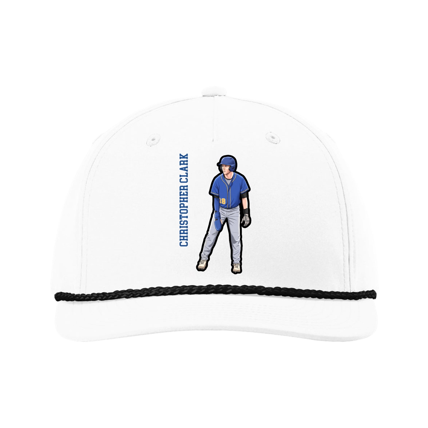 Five-Panel Classic Rope Cap — Name Vertical in White