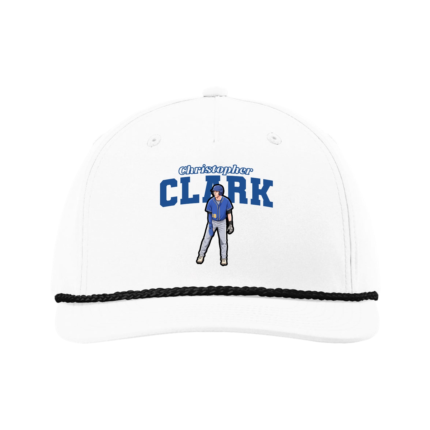 Five-Panel Classic Rope Cap — Name Arch in White