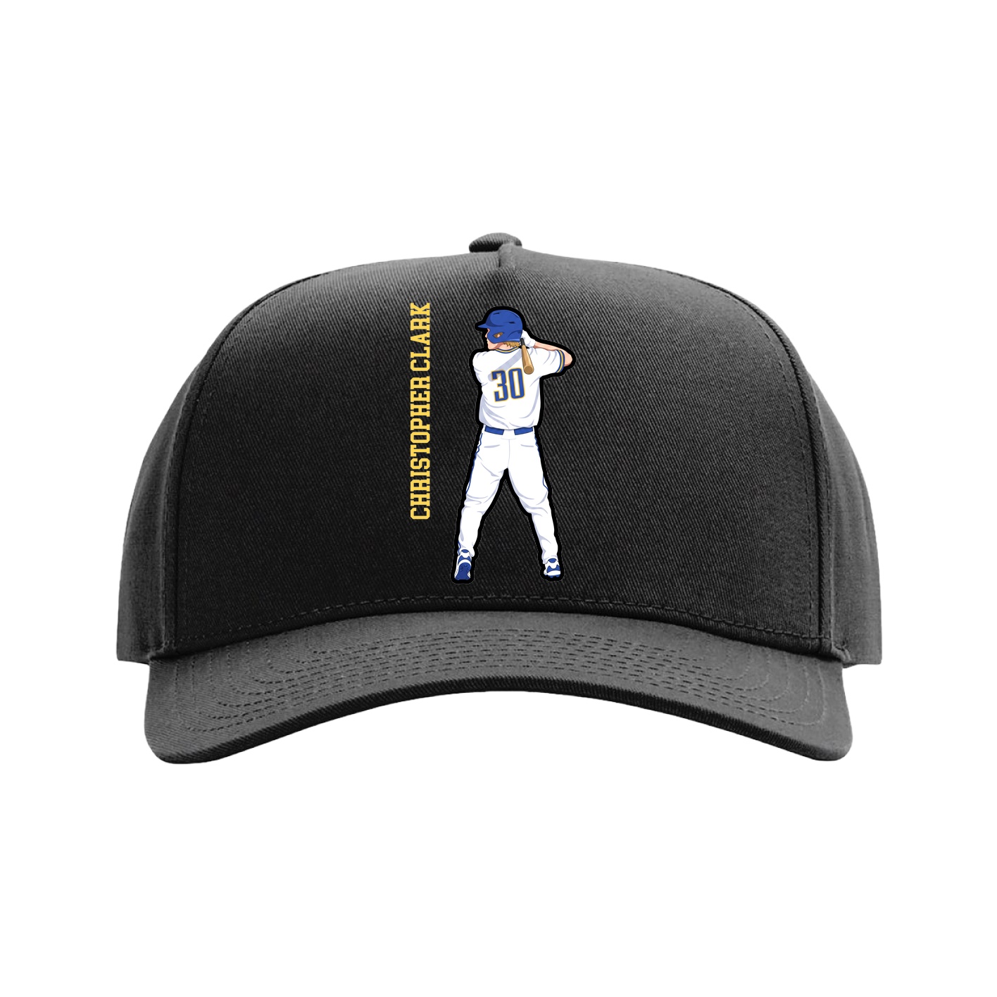 Full Fabric Five-Panel Champ Cap — Name Vertical in Black