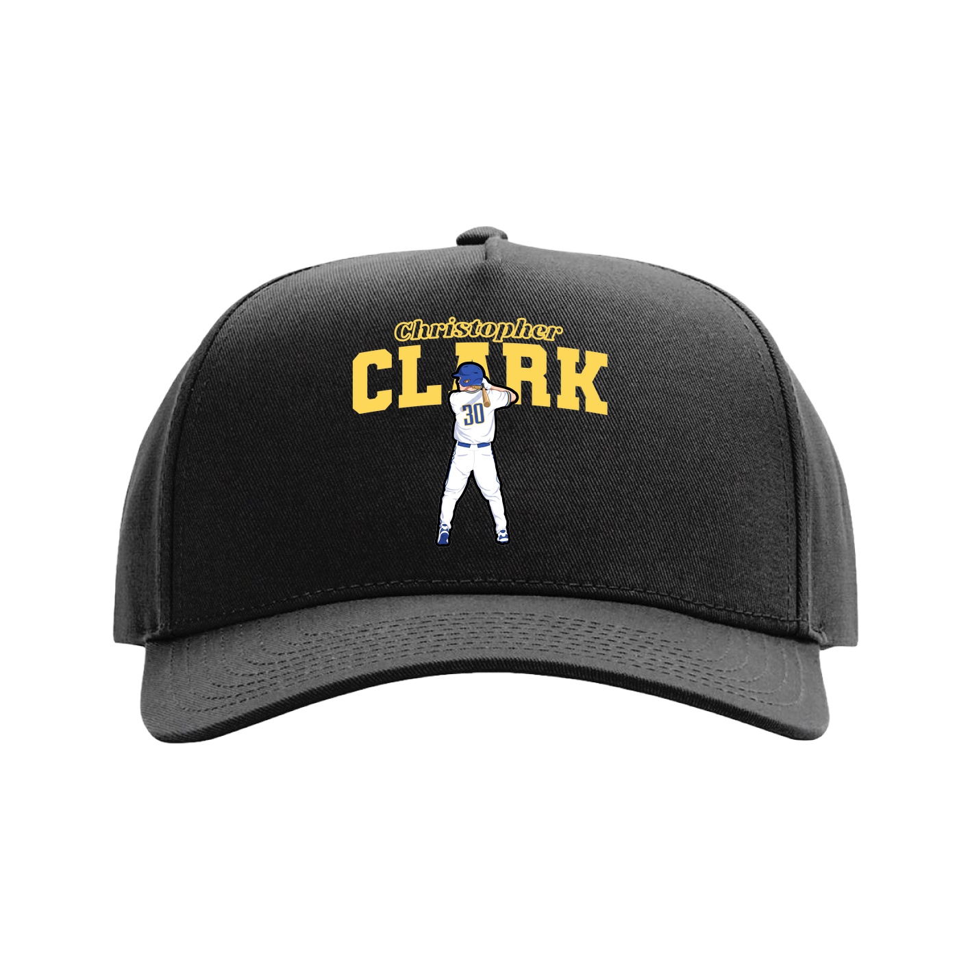 Full Fabric Five-Panel Champ Cap — Name Arch in Black