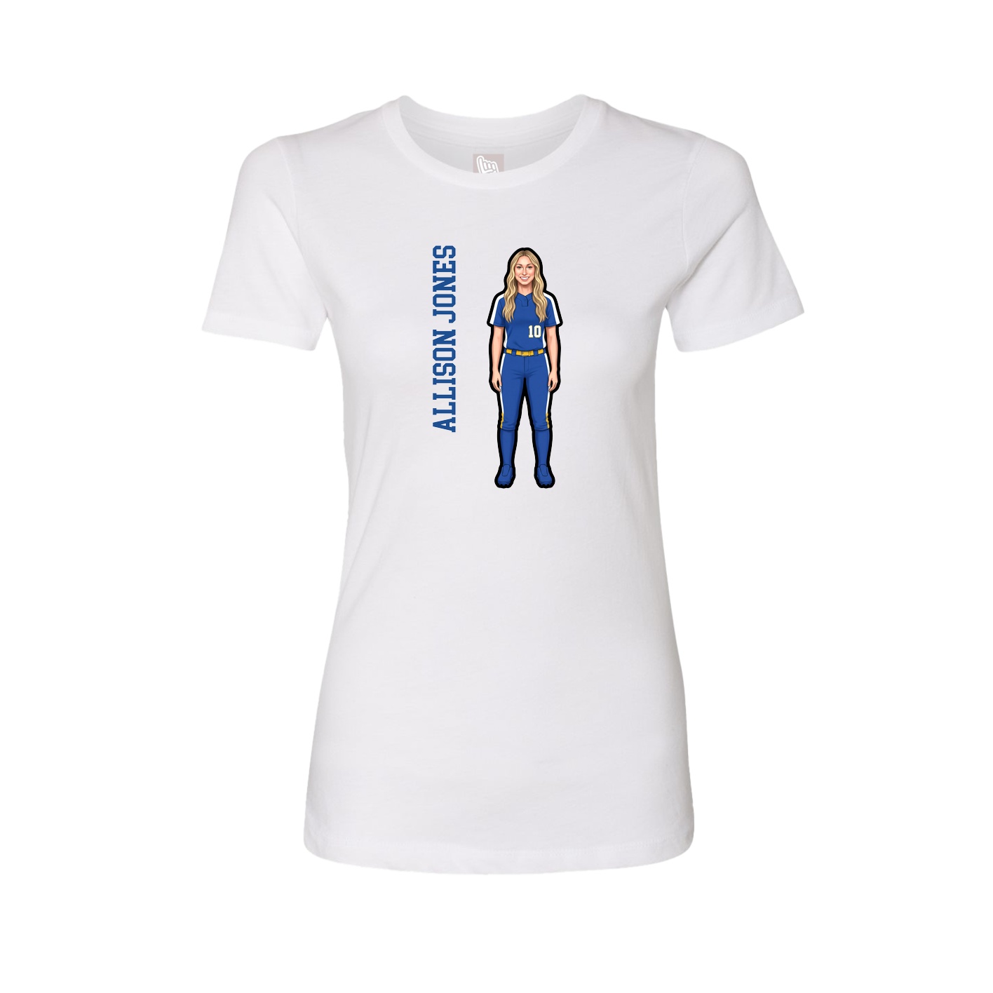 Womens Tee — Name Vertical in White