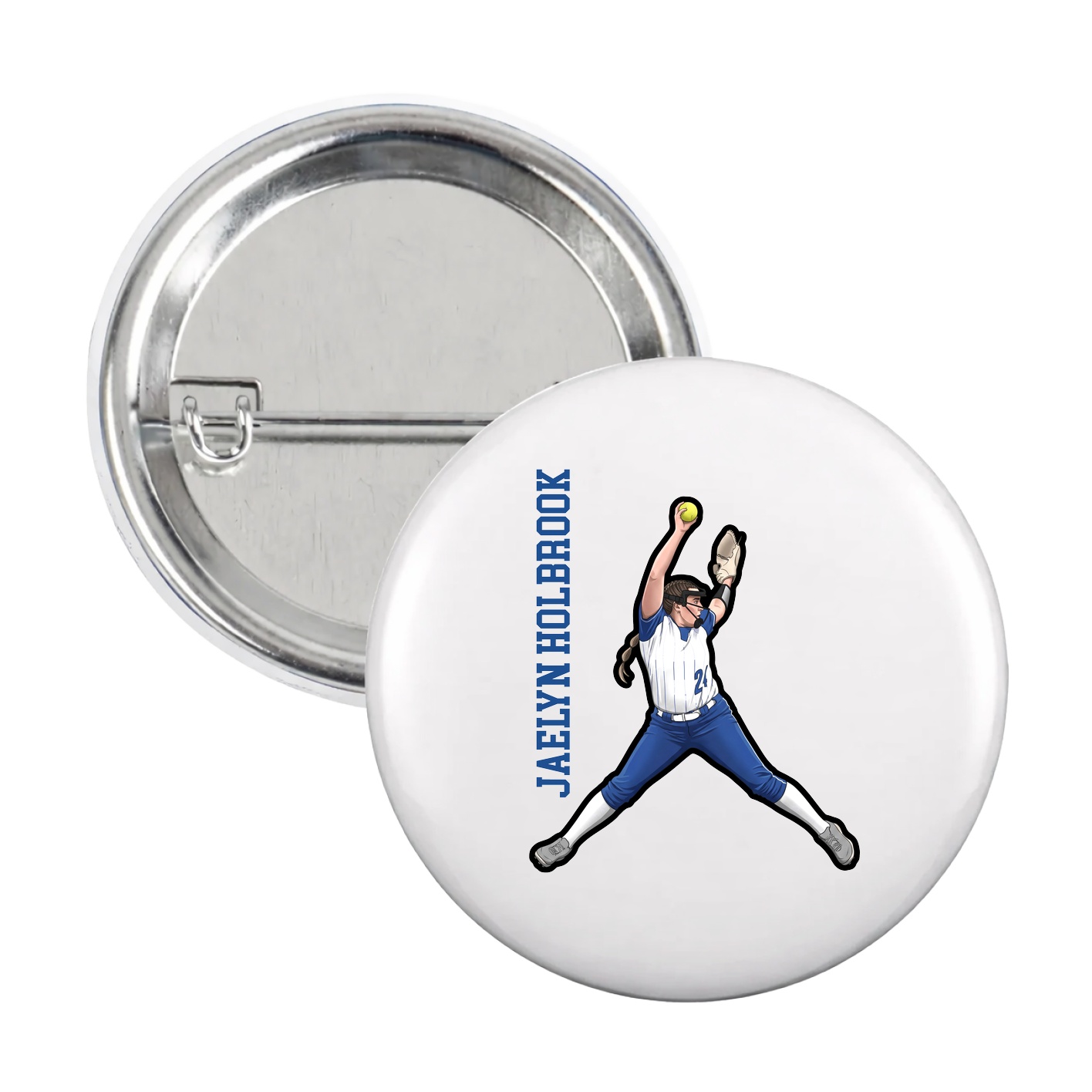 Game Day Button — Name Vertical in White