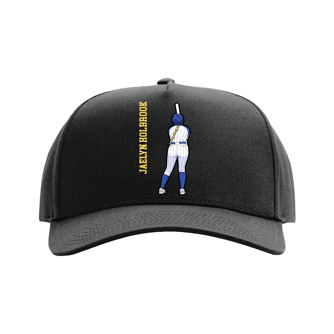 Full Fabric Five-Panel Champ Cap — Name Vertical in Black