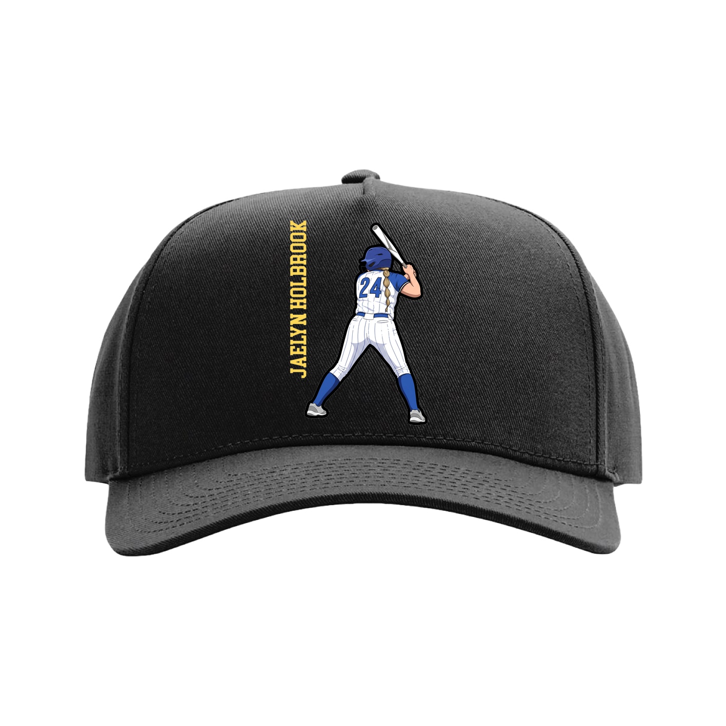 Full Fabric Five-Panel Champ Cap — Name Vertical in Black