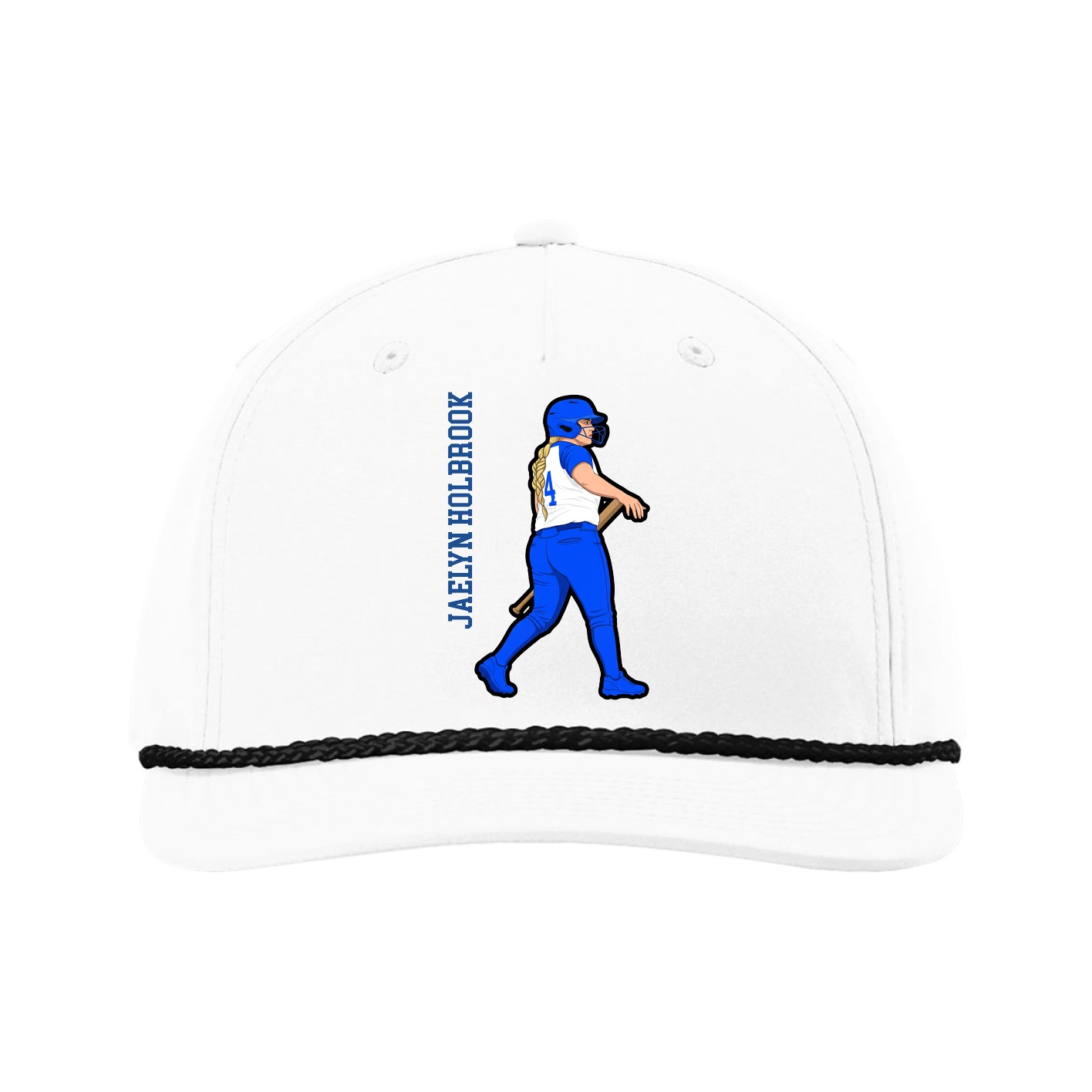 Five-Panel Classic Rope Cap — Name Vertical in White